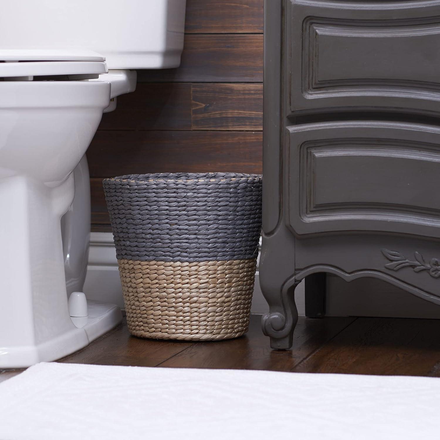 3-Piece Set Wicker Bathroom Accessories, Features Toilet Tissue Stand, Wastebasket and Tissue Box Cover, Wicker Material, Natural and Gray