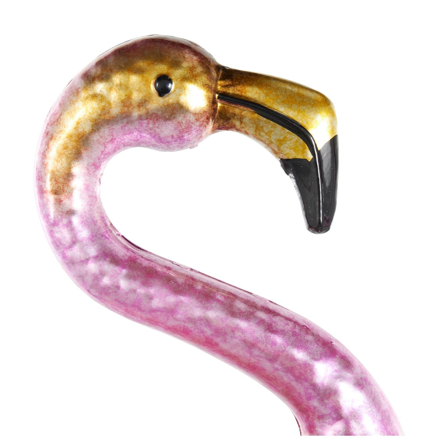 DecMode Coastal Outdoor Metal Standing Pink Flamingo Garden Sculpture, Set of 2 10"W x 38"H