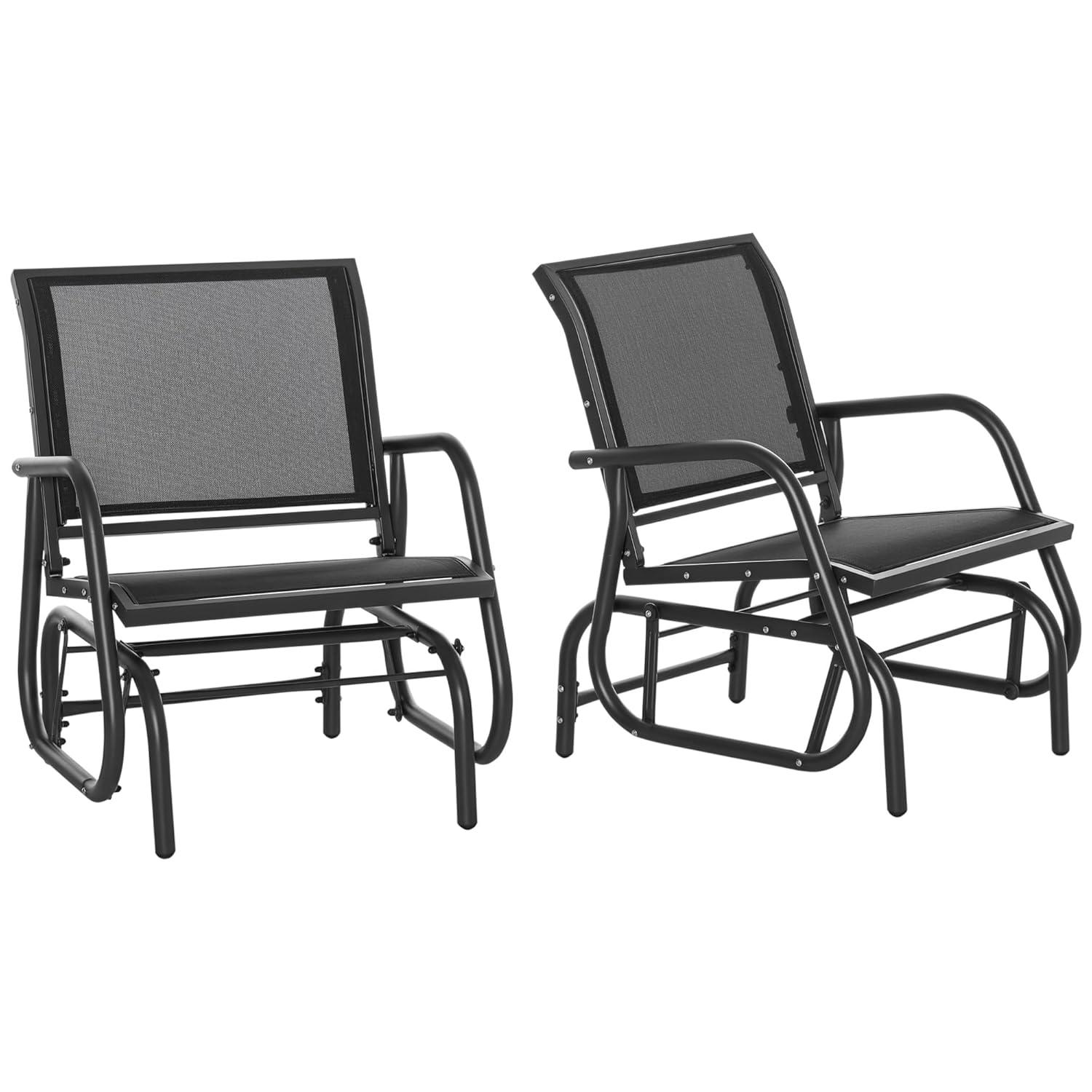 Outsunny Outdoor Glider Chairs, Swing Chair with Breathable Mesh Fabric, Curved Armrests and Steel Frame for Porch, Garden, Poolside, Balcony, Black