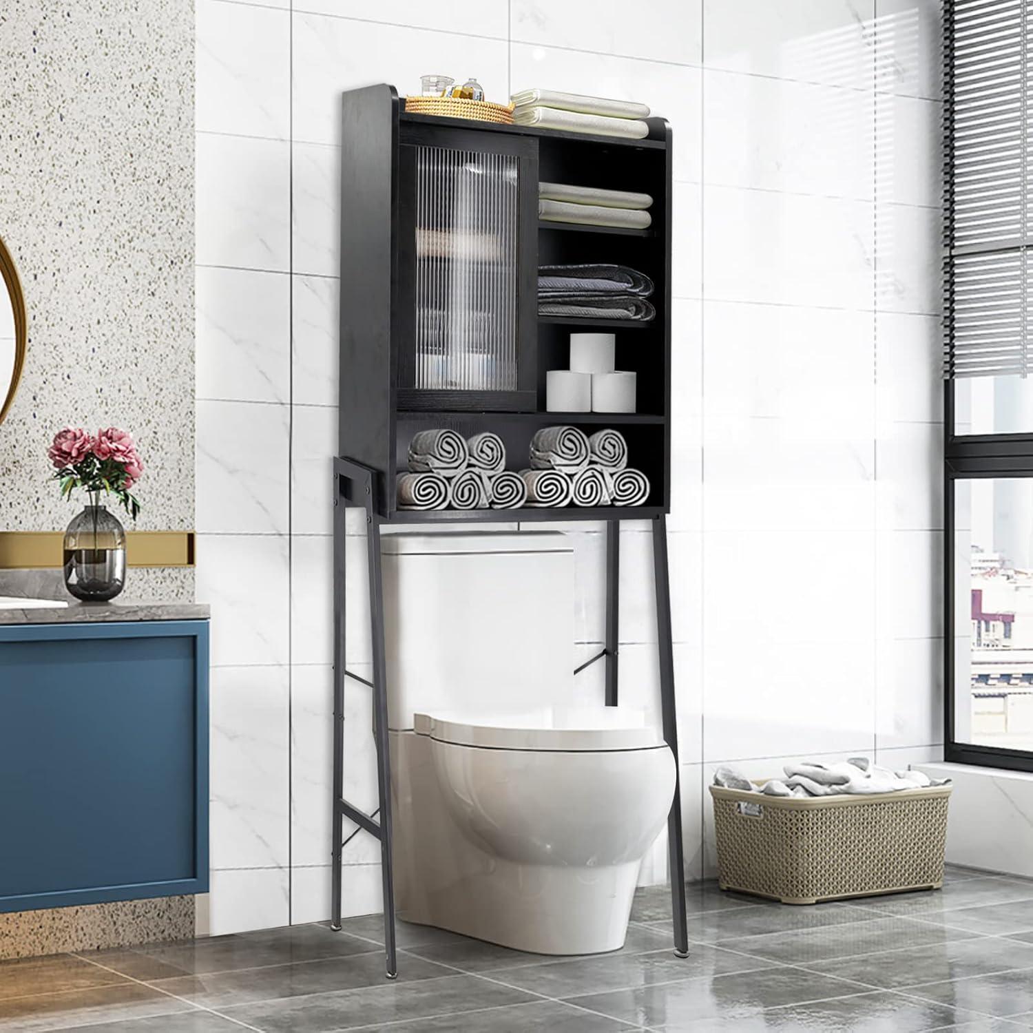 Freestanding Bathroom Toilet Above Storage Cabinet Storage Rack