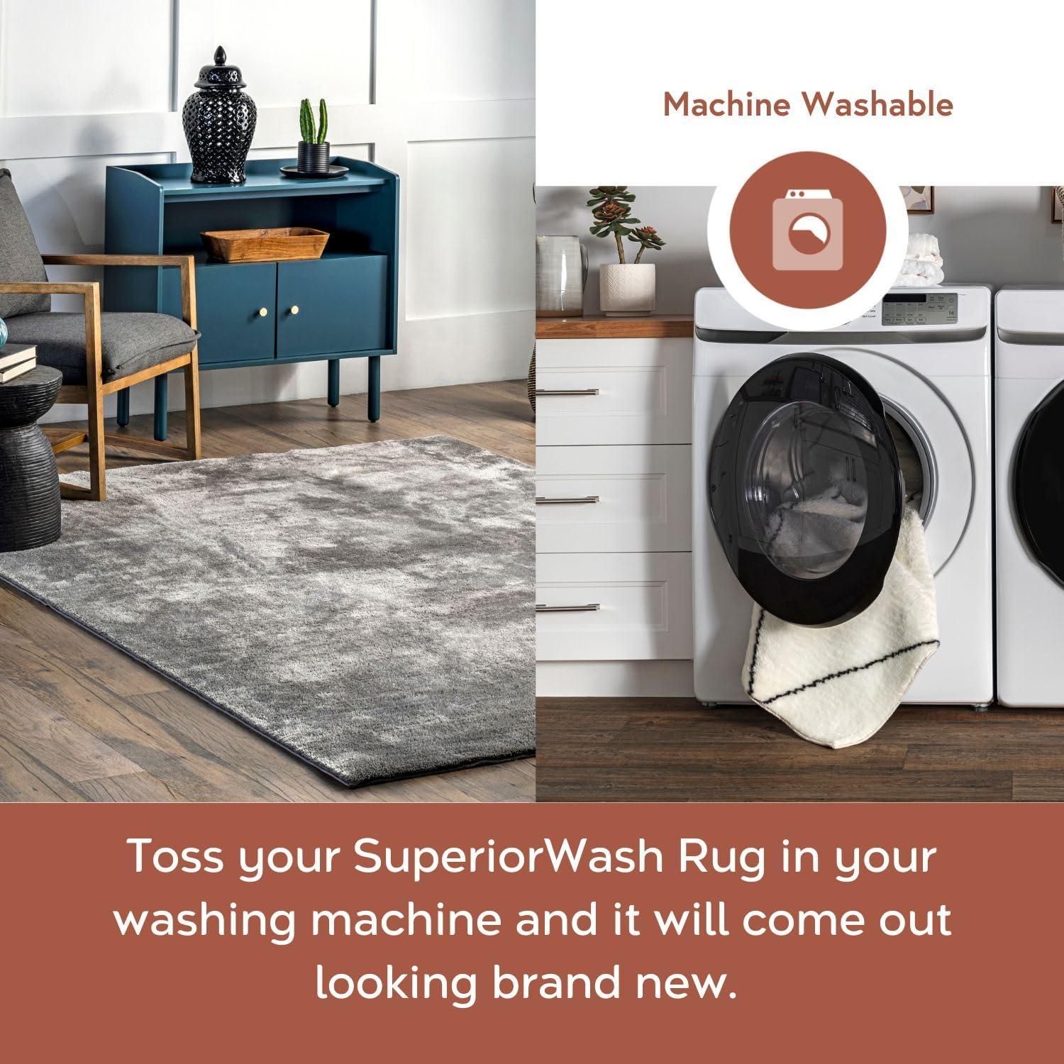nuLOOM 2' x 3' Cozy Plush SuperiorWash Area Rug, Machine Washable, Non-Slip, Soft Fluffy Shag Carpet for Living Room Bedroom Nursery, Loni Dark Grey
