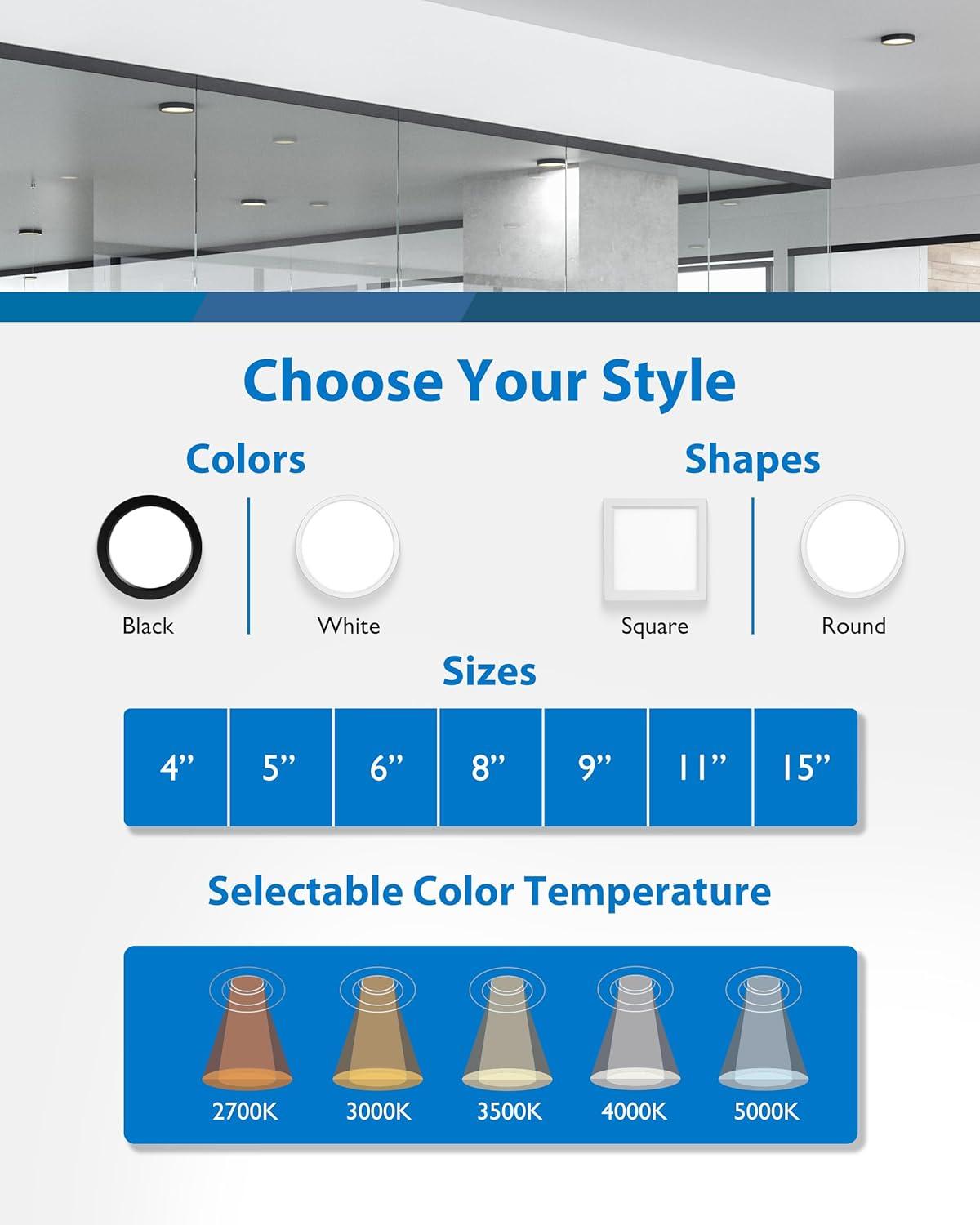 6-Inch White Square Selectable LED Surface Mount Downlight