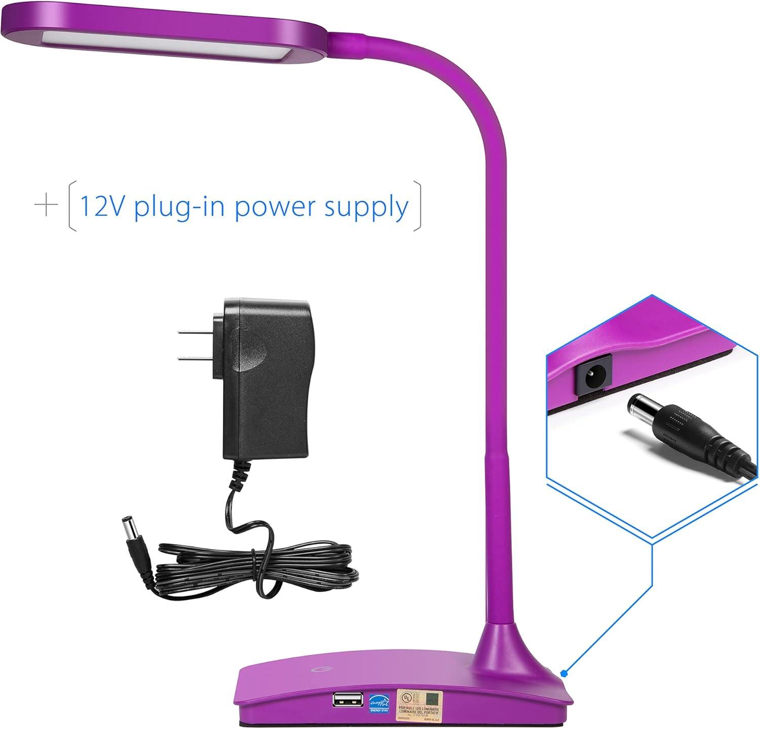 TW Lighting LED Desk Lamp with USB Charging Port Dimmable Study Home Office Lamps Black