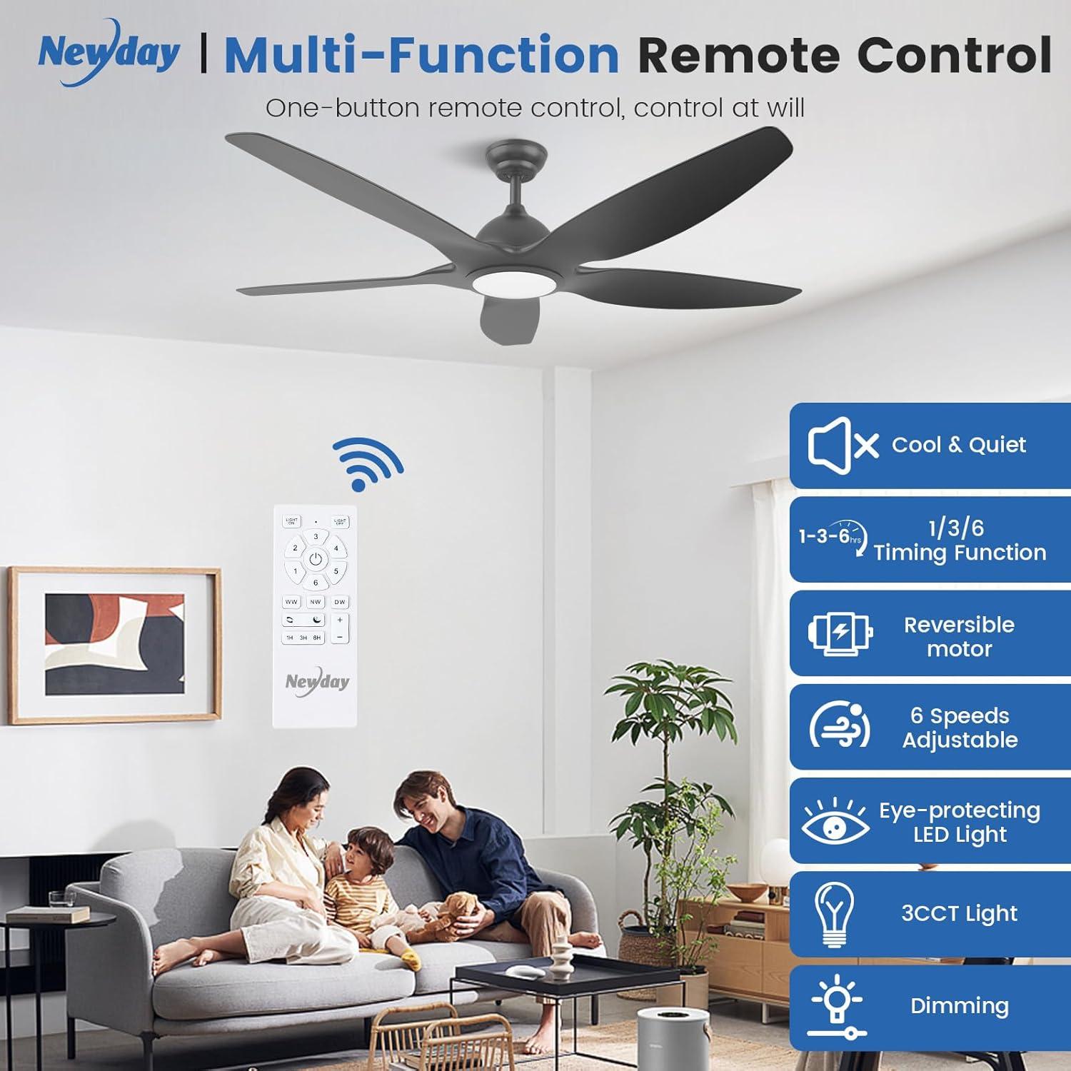 48 in. Indoor White Ceiling Fan with Integrated Dimmable LED Light Kit and Remote Control