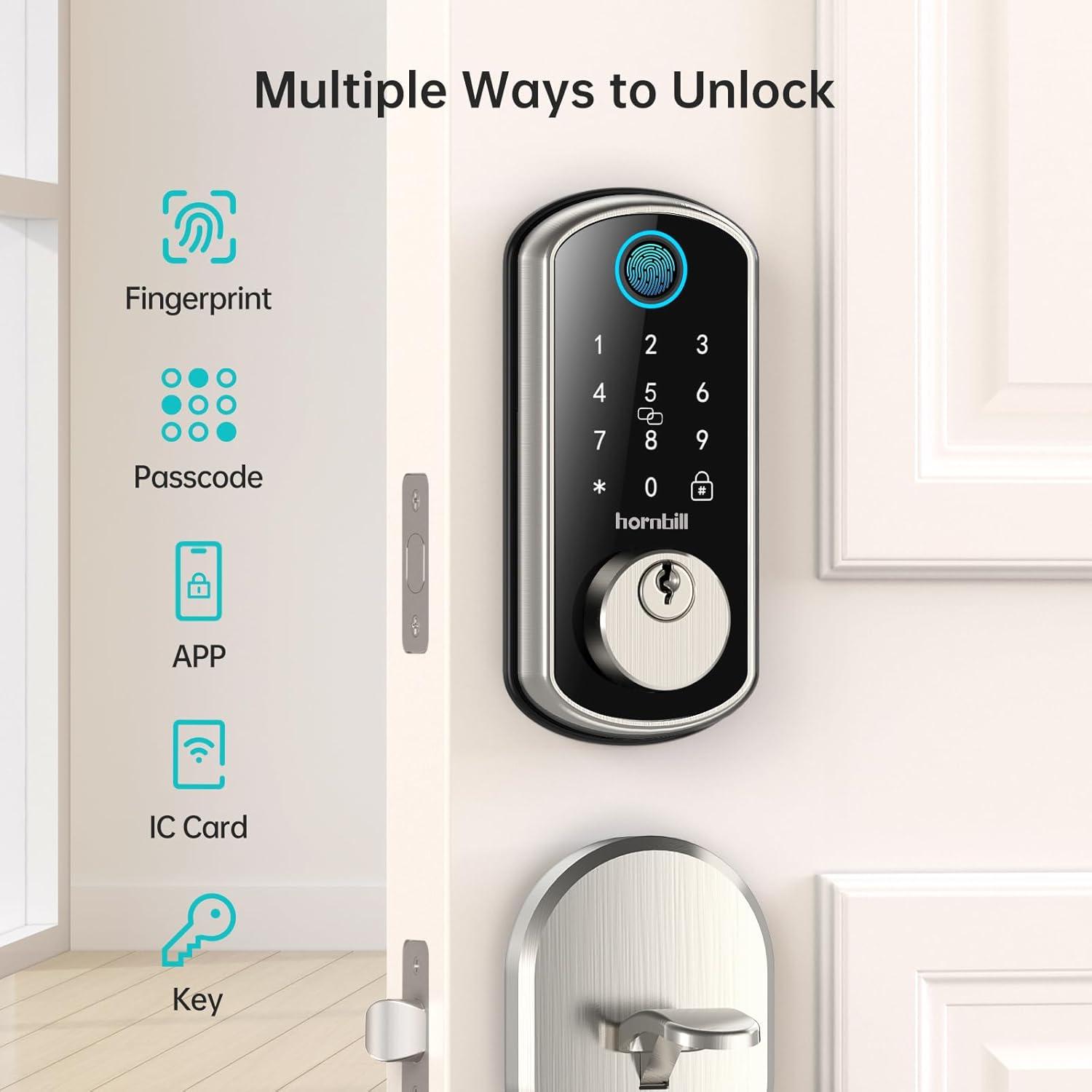 Wi-Fi & Bluetooth Smart Lock, Keyless Entry Smart Front Lock, hornbill Touch Screen Keypads, App Control, Auto Lock, Compatible with Alexa, Remotely Control (Included G2 Gateway)