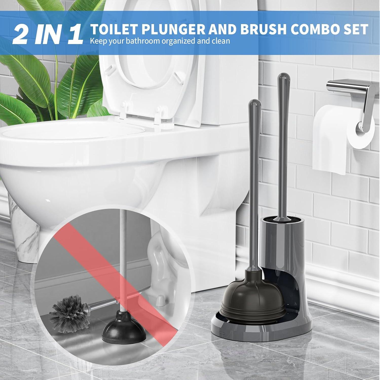 Gray Heavy Duty Toilet Plunger and Brush Set with Holder