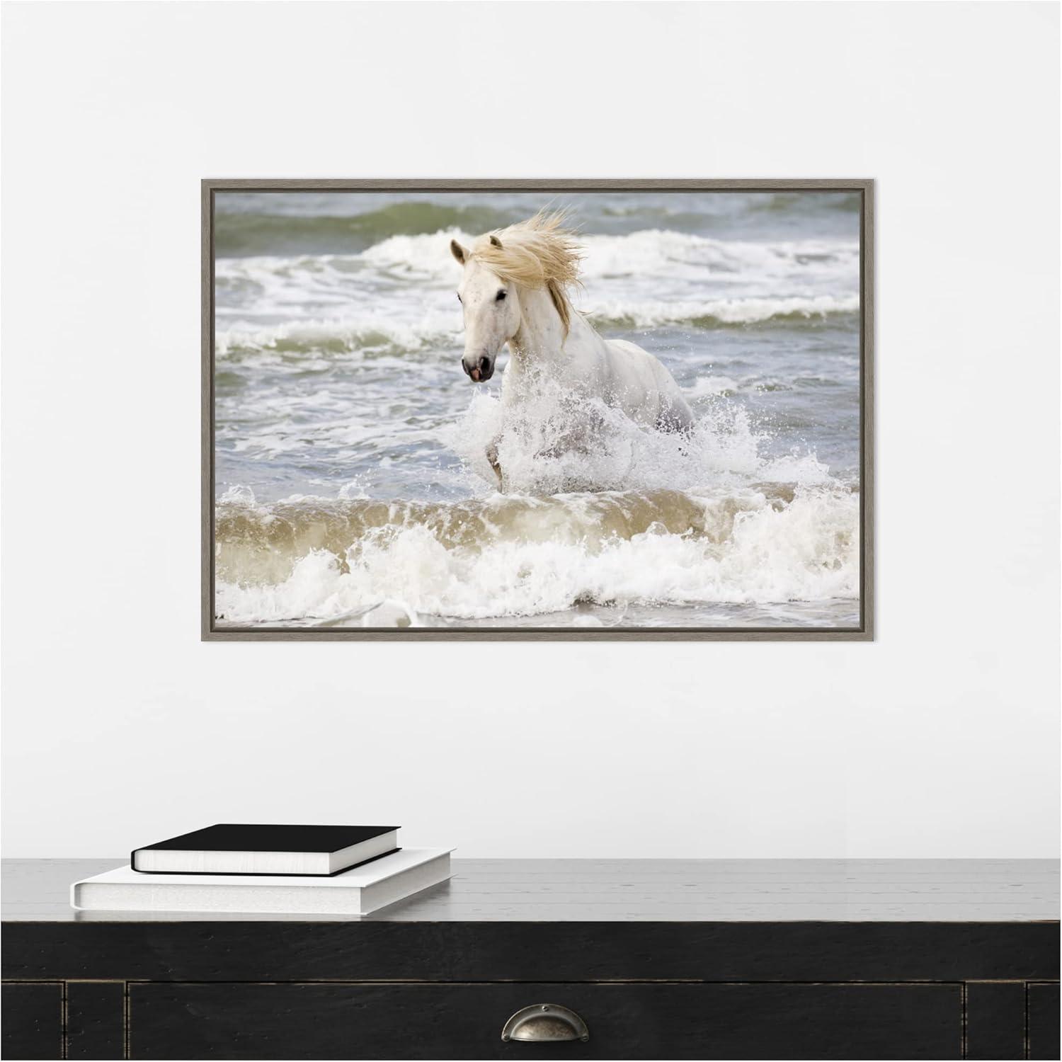 23"x16" Camargue Horse in the Surf by Ellen Goff Danita Delimont - Amanti Art: Modern Lithograph, Oceanic Animal