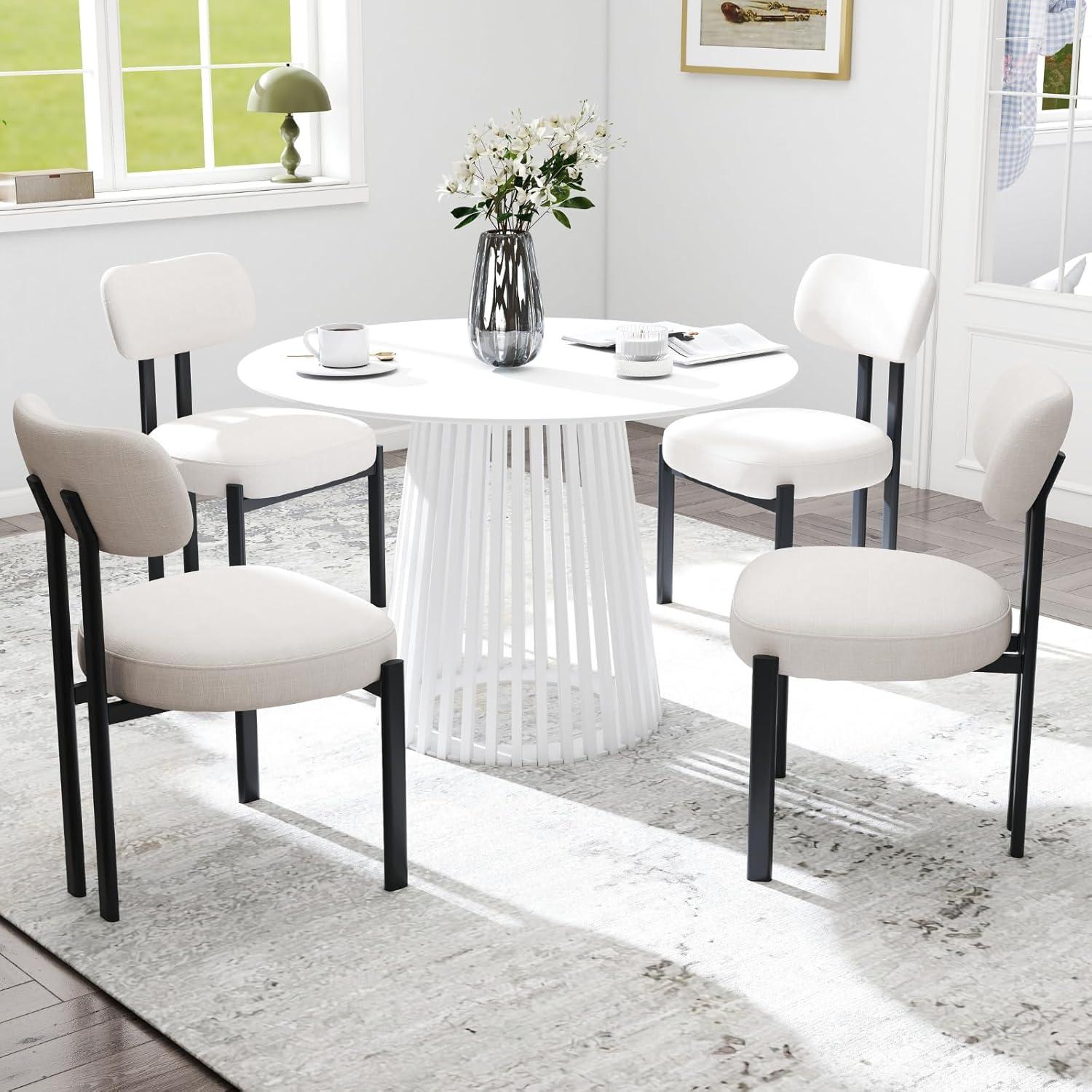 CONCETTA Dining Chairs Set of 4, Kitchen Chairs with Curved Backrest & Metal Legs, Mid Century Modern Round Dining Room Chairs for Vanity, Living Room,Beige