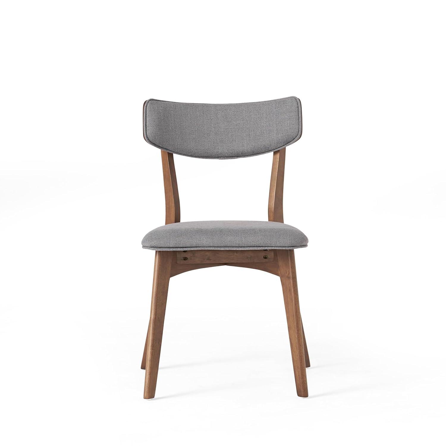 GDF Studio Crystal Indoor Mid Century Modern Fabric Upholstered Dining Chairs, Set of 2, Dark Gray and Walnut