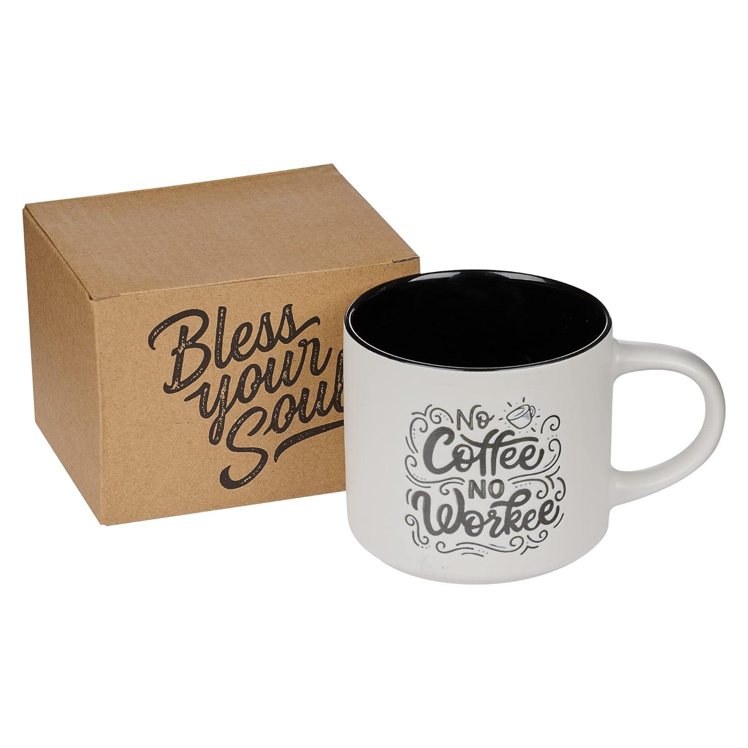 Bless Your Soul XL White Coffee Mug Give Up Coffee No Quitter, Funny Birthday Gifts for Women/Men, Mom, Dad Co-worker, Retro-Inspired Designs - 15oz Cup