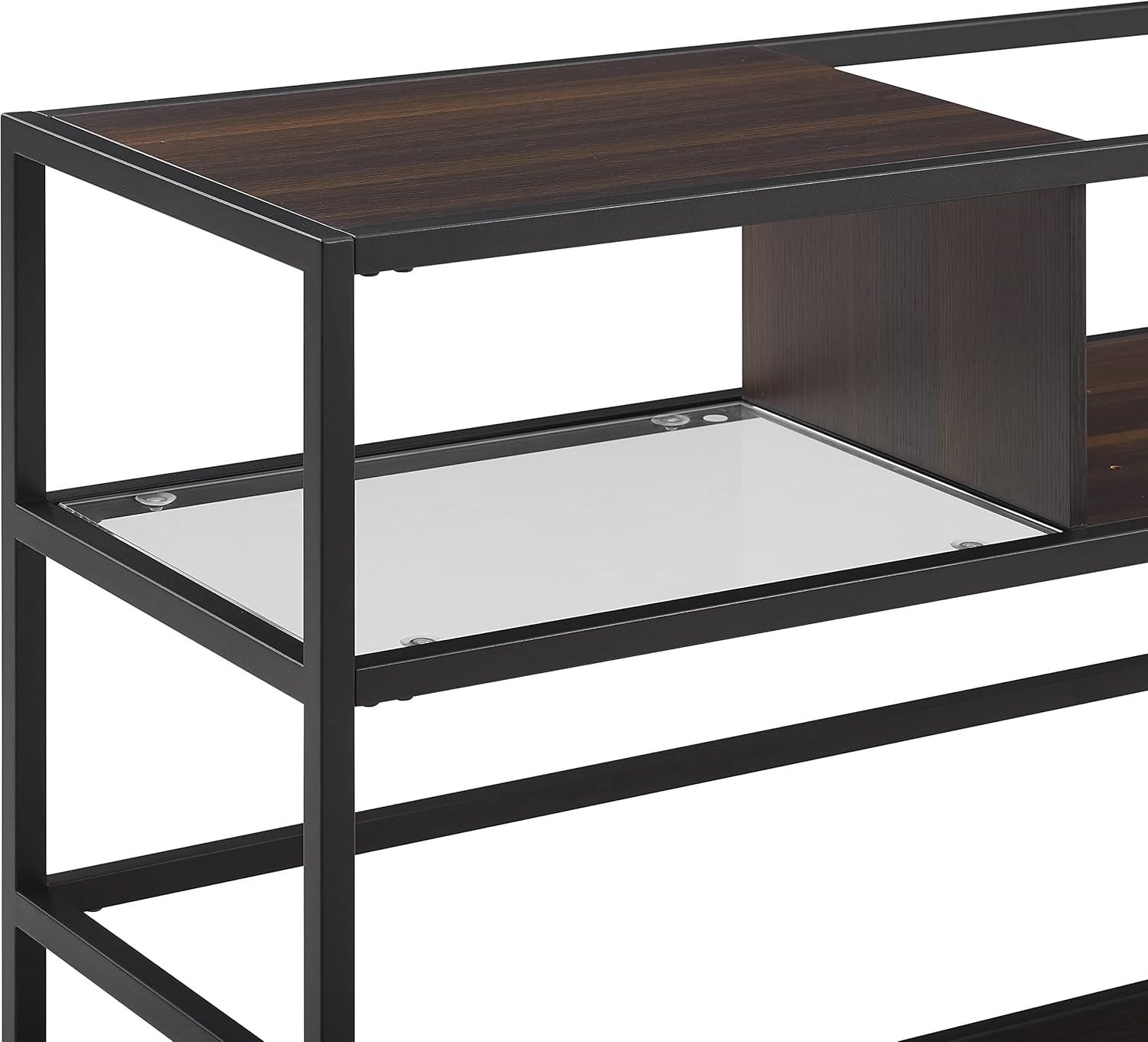 Provo Matte Black and Brown Record Storage Console with Turntable Shelf