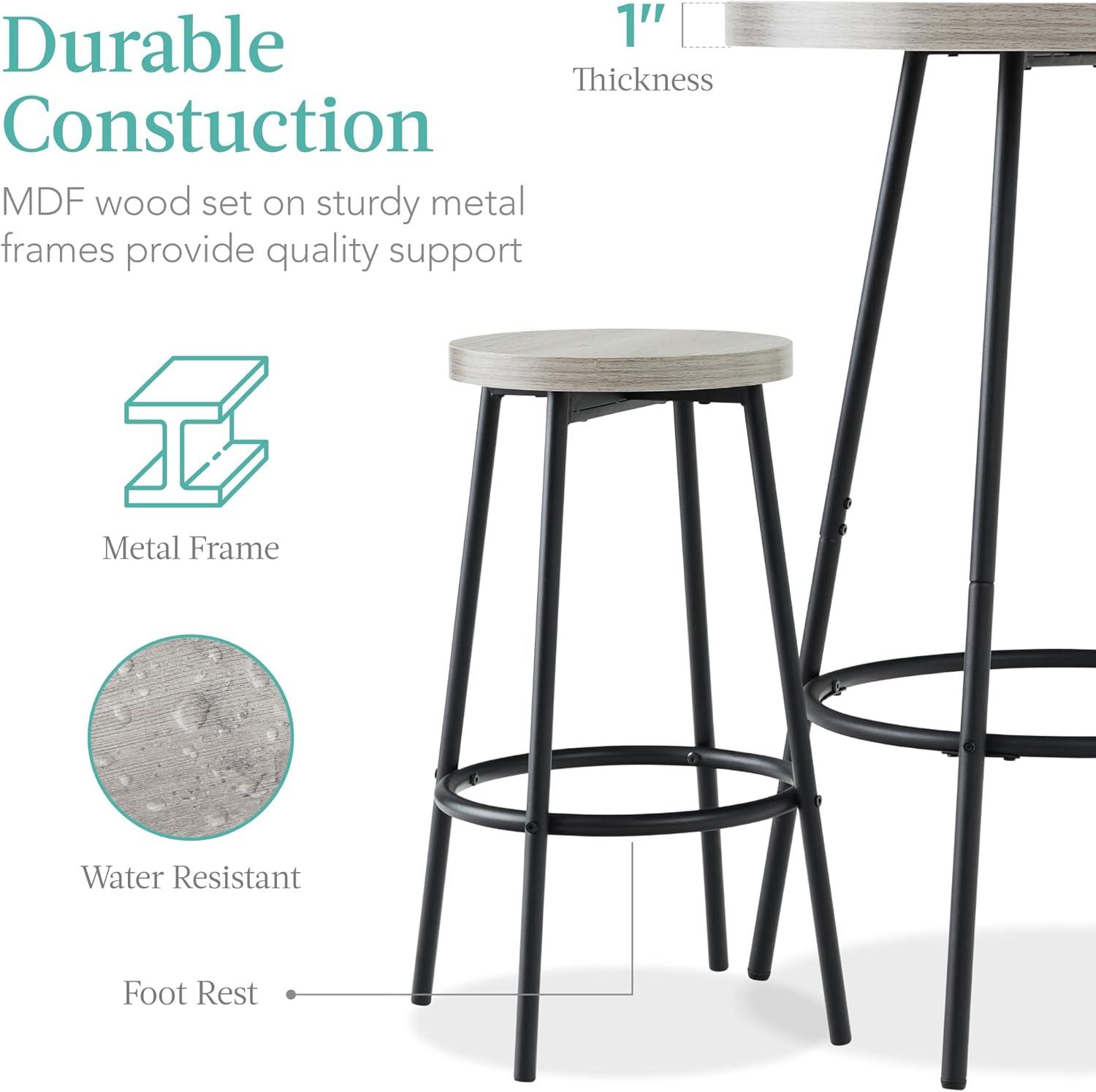 17 Stories Sevon 3-Piece Bistro Set, Modern Round Counter Height Dining Set w/ 2 Stools, Metal Frame