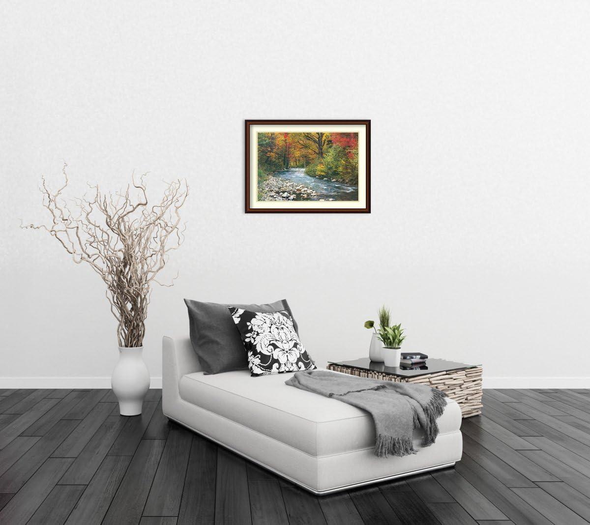 Forest Creek Fall Landscape Framed Wall Art in Walnut