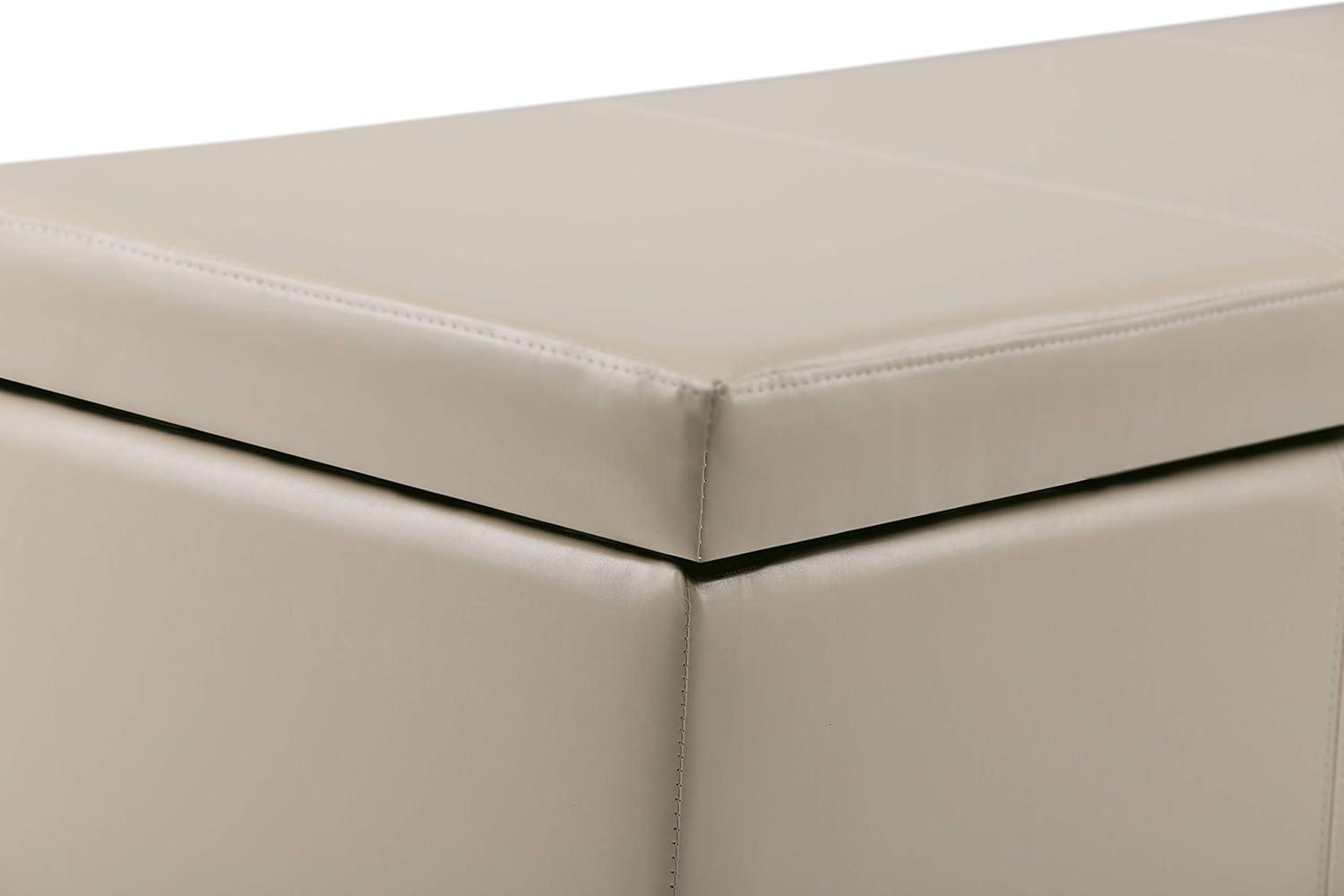 Satin Cream Vegan Faux Leather 48" Rectangular Storage Ottoman