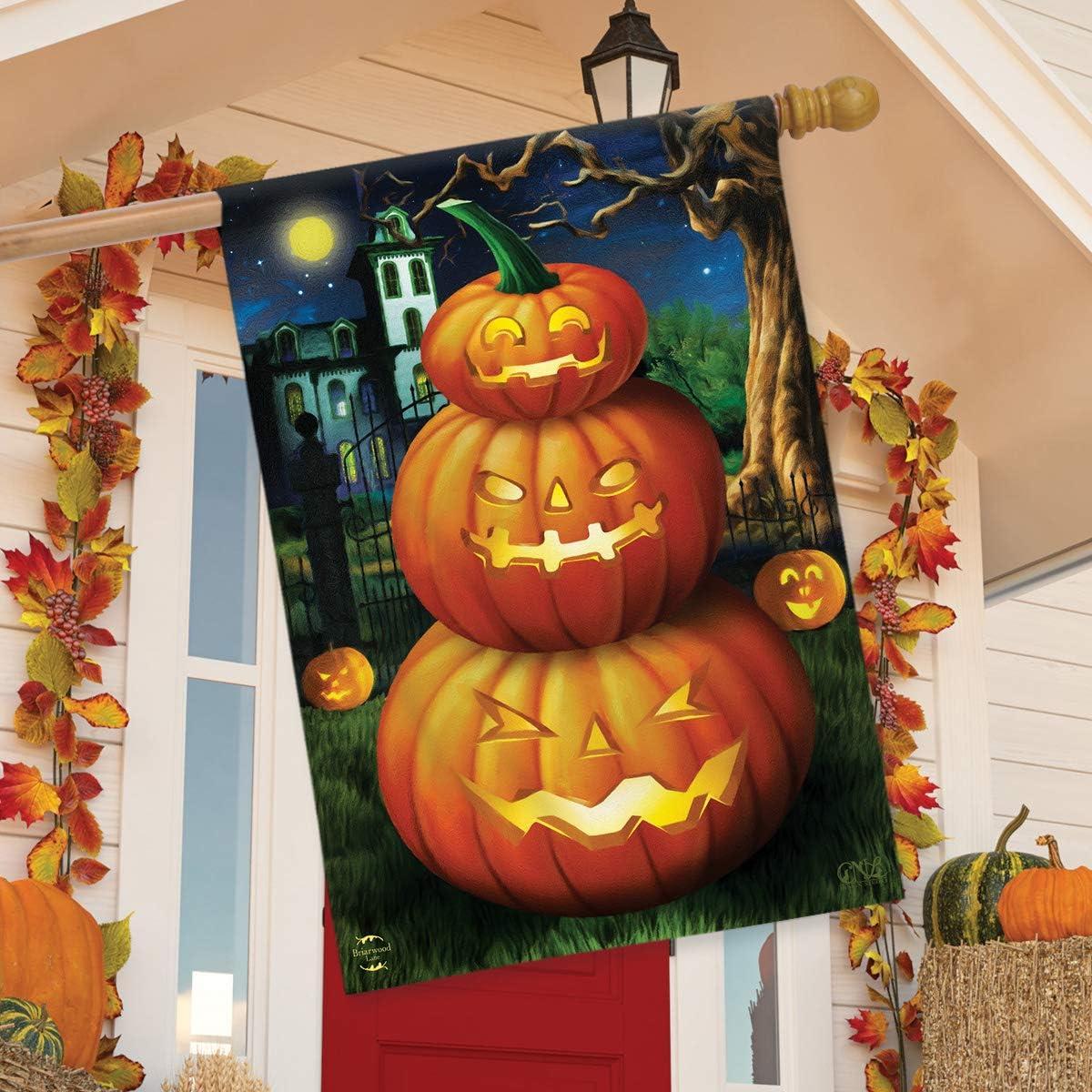 Briarwood Lane Spooky Jack O'Lanterns Halloween House Flag Carved Pumpkins 28" x 40"