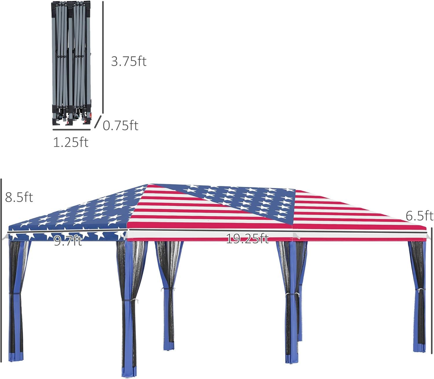 American Flag 10' x 20' Pop Up Canopy Tent with Mesh Sidewalls