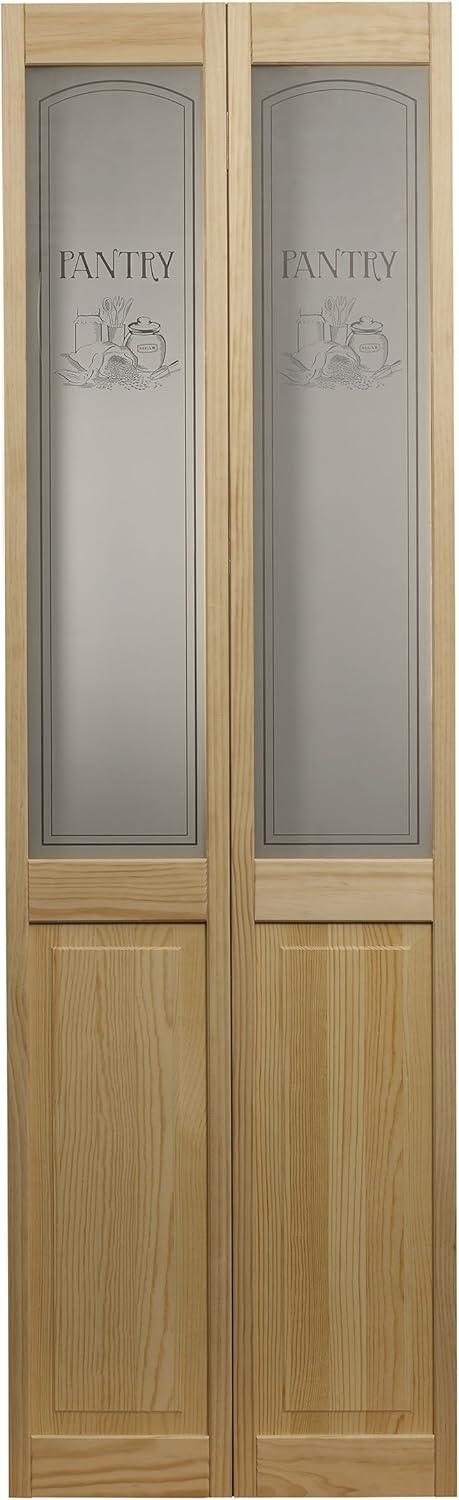 Unfinished Pine Bifold Pantry Door with Frosted Glass, 36" x 80"