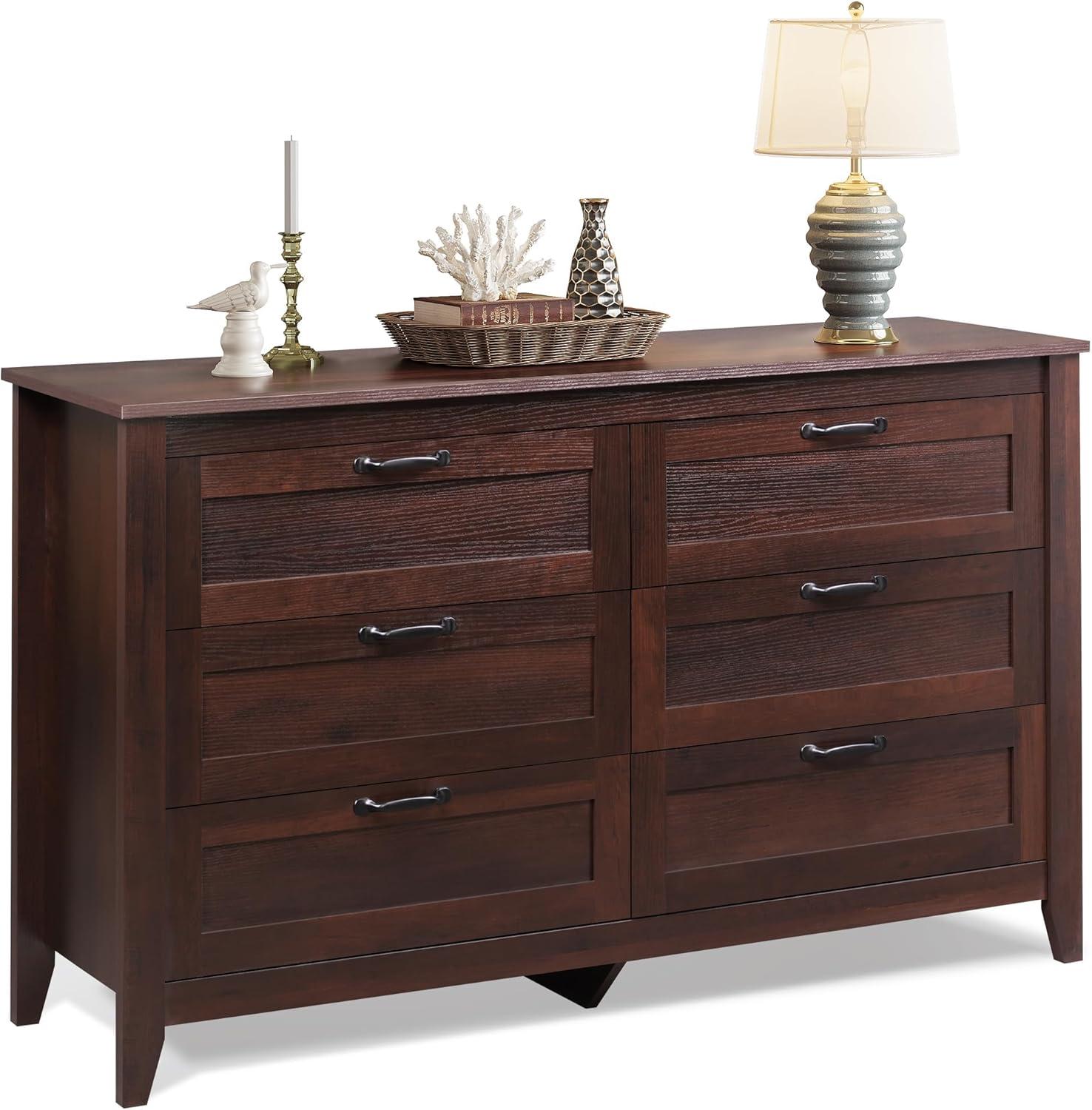 Brown Double Wood Dresser with Metal Handles