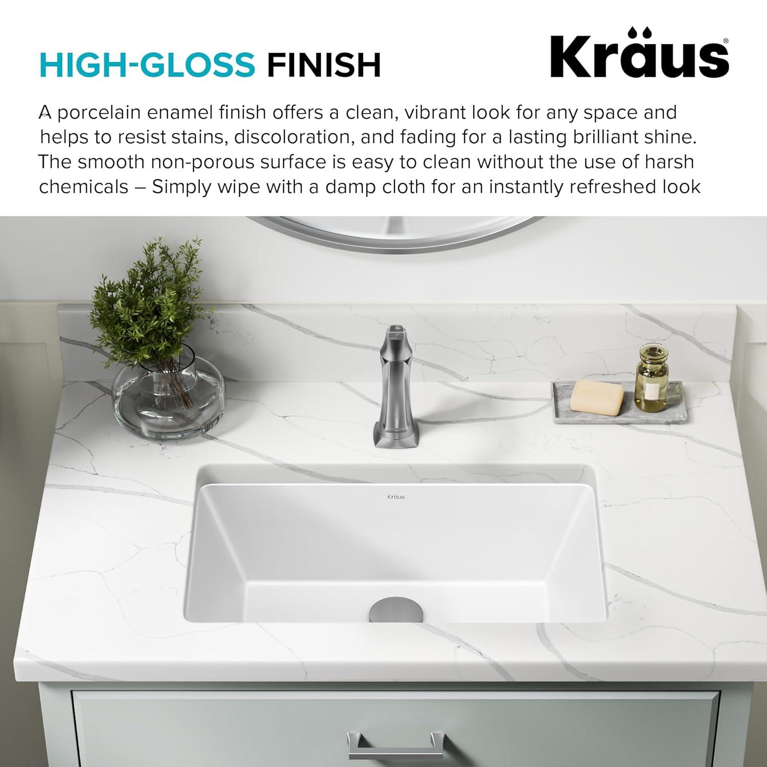 Kraus KRAUS Elavo. Rectangular Porcelain Ceramic Undermount Bathroom Sink In White With Overflow Drain, KCU-242 KCU-242