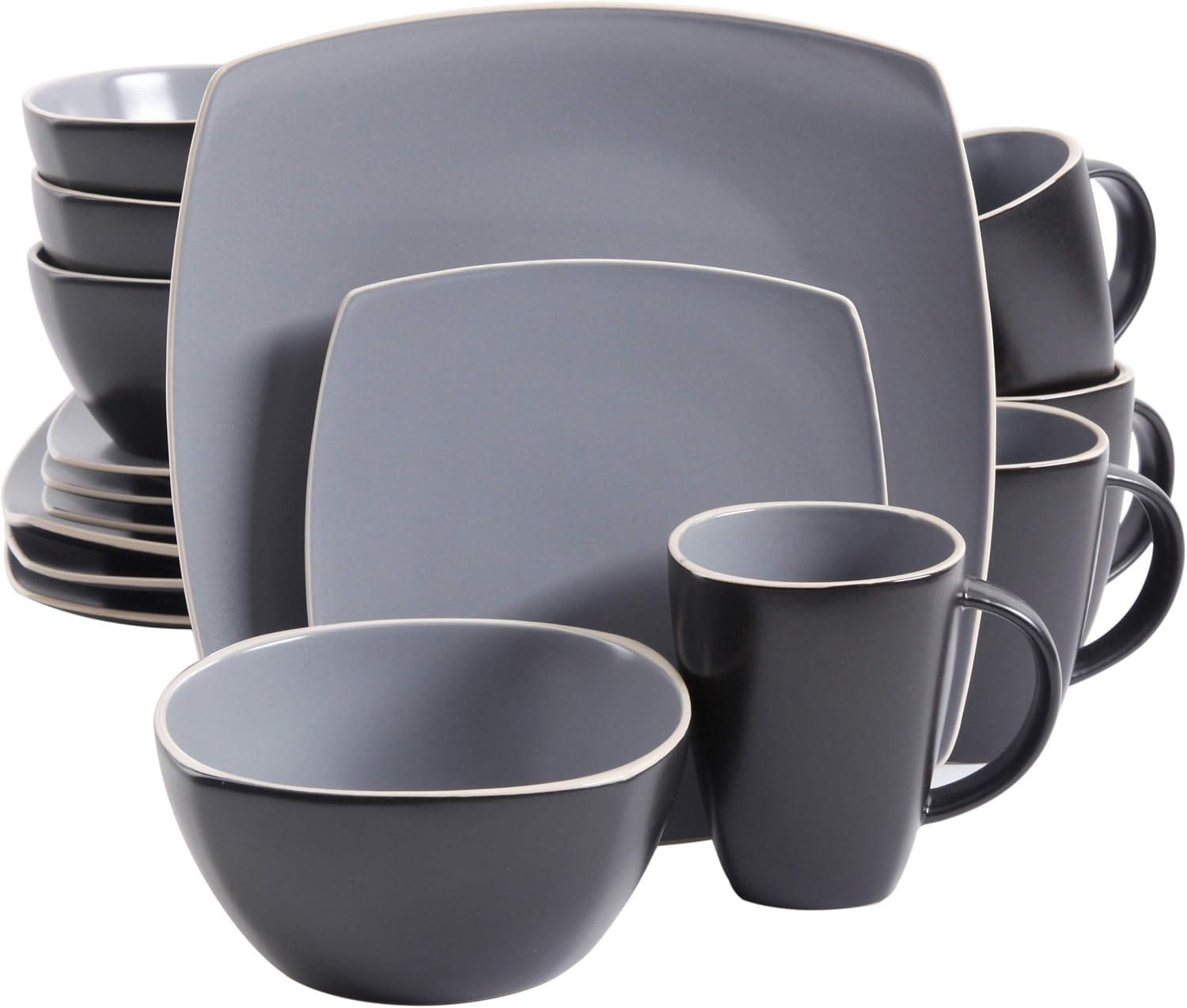 Gibson Soho Lounge Square 16-Piece Matte Stoneware Dinnerware Set Matte Grey