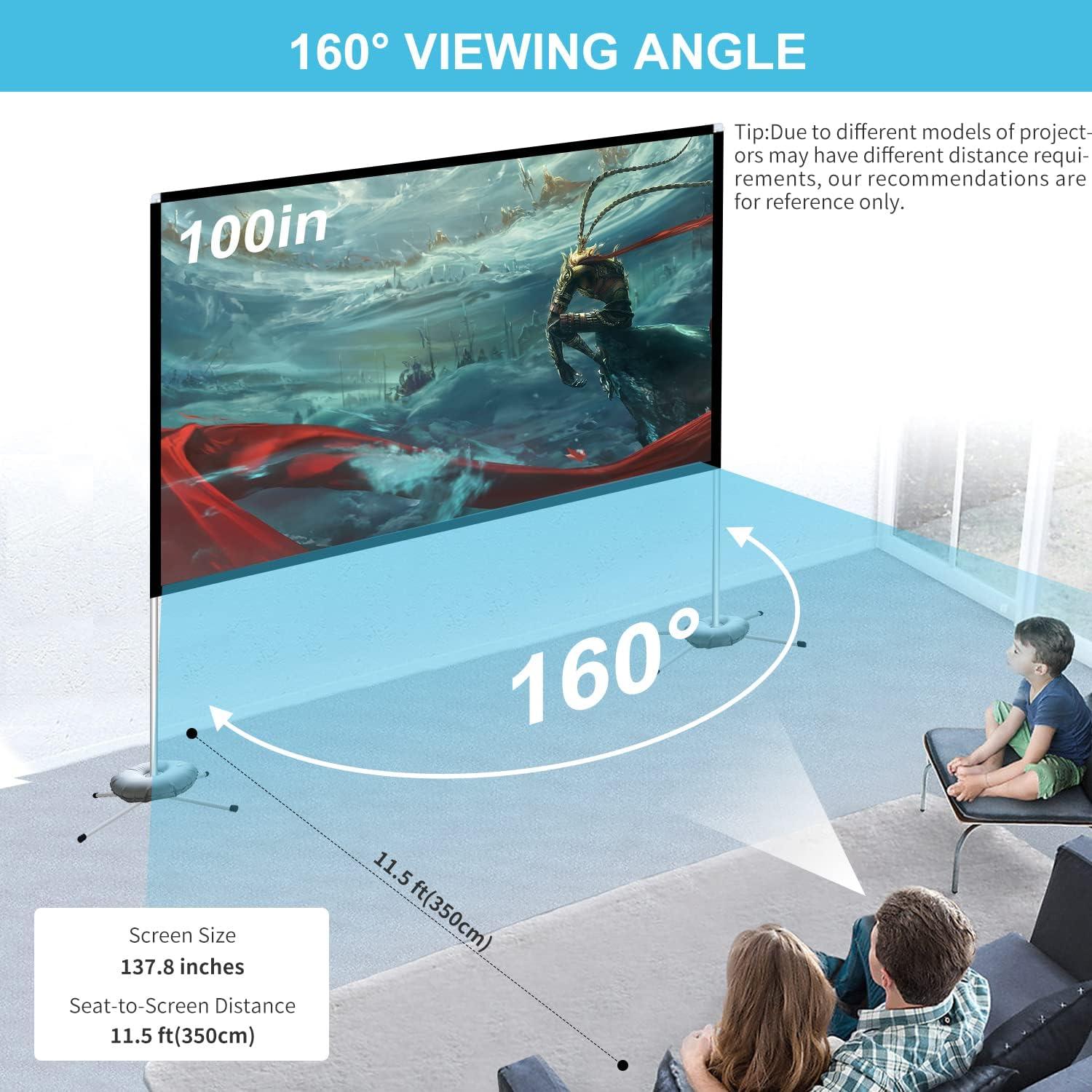 Outdoor Projector Screen Home 100 inch: Portable Anti-Crease Indoor Double-Sided Movie Screen 16:9 HD 4K