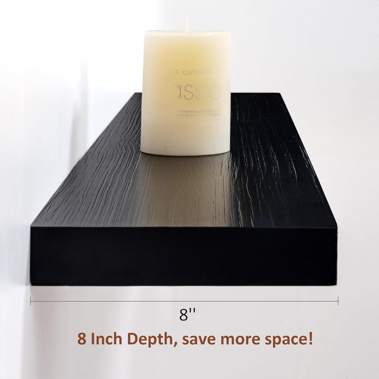 24 Inch Floating Shelves Set of 2, Rustic Solid Wood Wall Mounted Shelves for Decor & Storage, Dark Walnut Shelves for Bedroom Kitchen Living Room - Dark Walnut