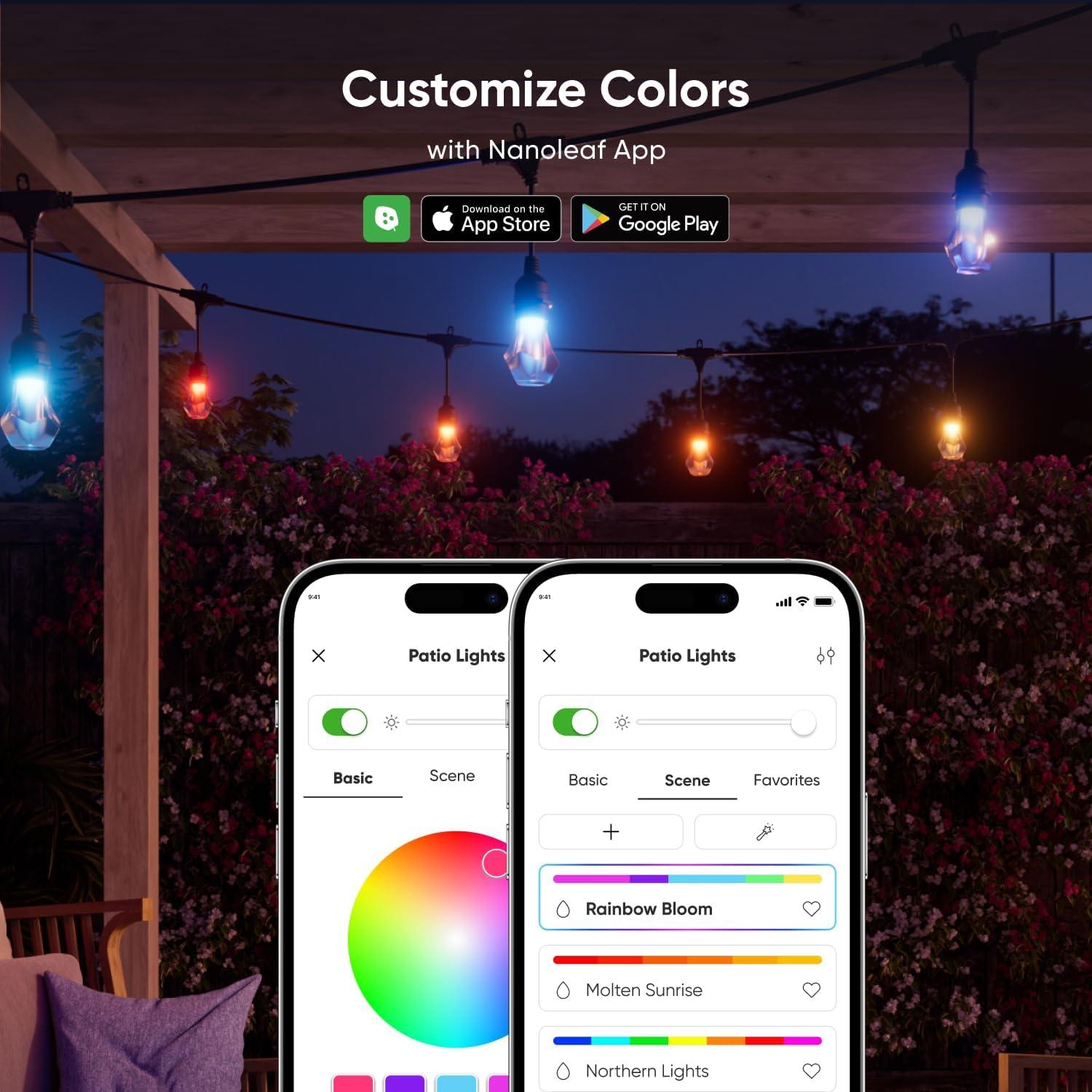 Matter Smart Multicolor LED Outdoor String Lights with Addressable Bulbs