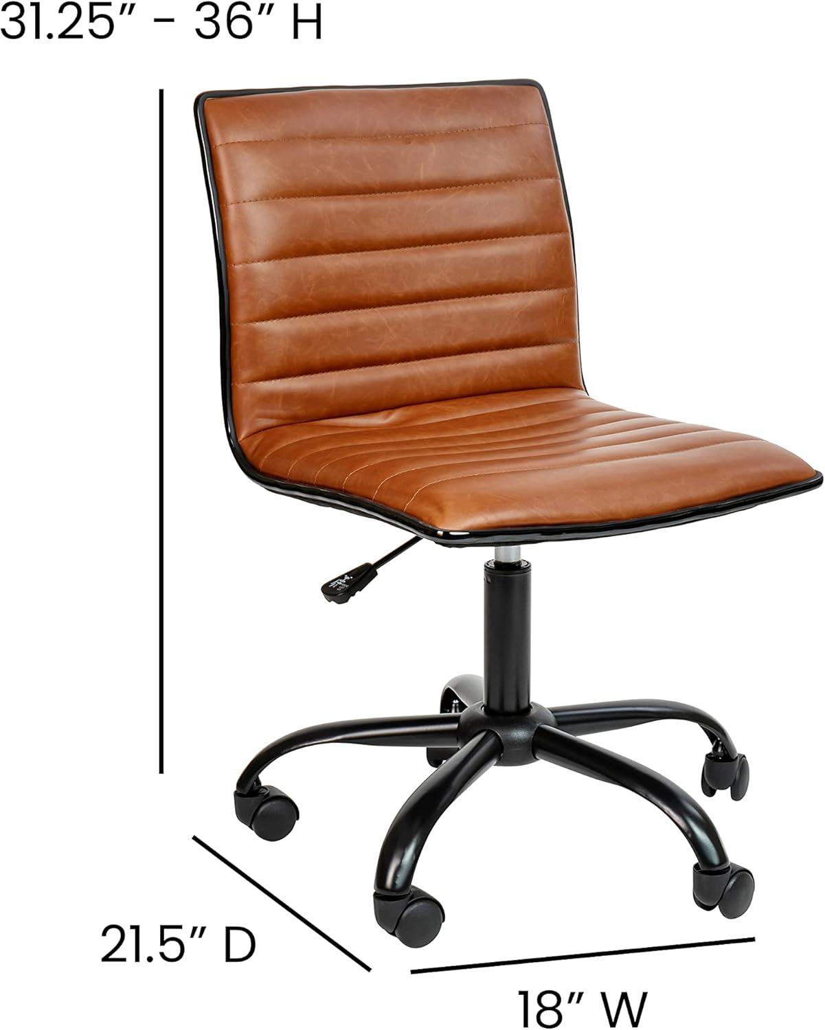 Flash Furniture Low Back Designer Armless Brown Ribbed Swivel Task Office Chair with Black Frame and Base