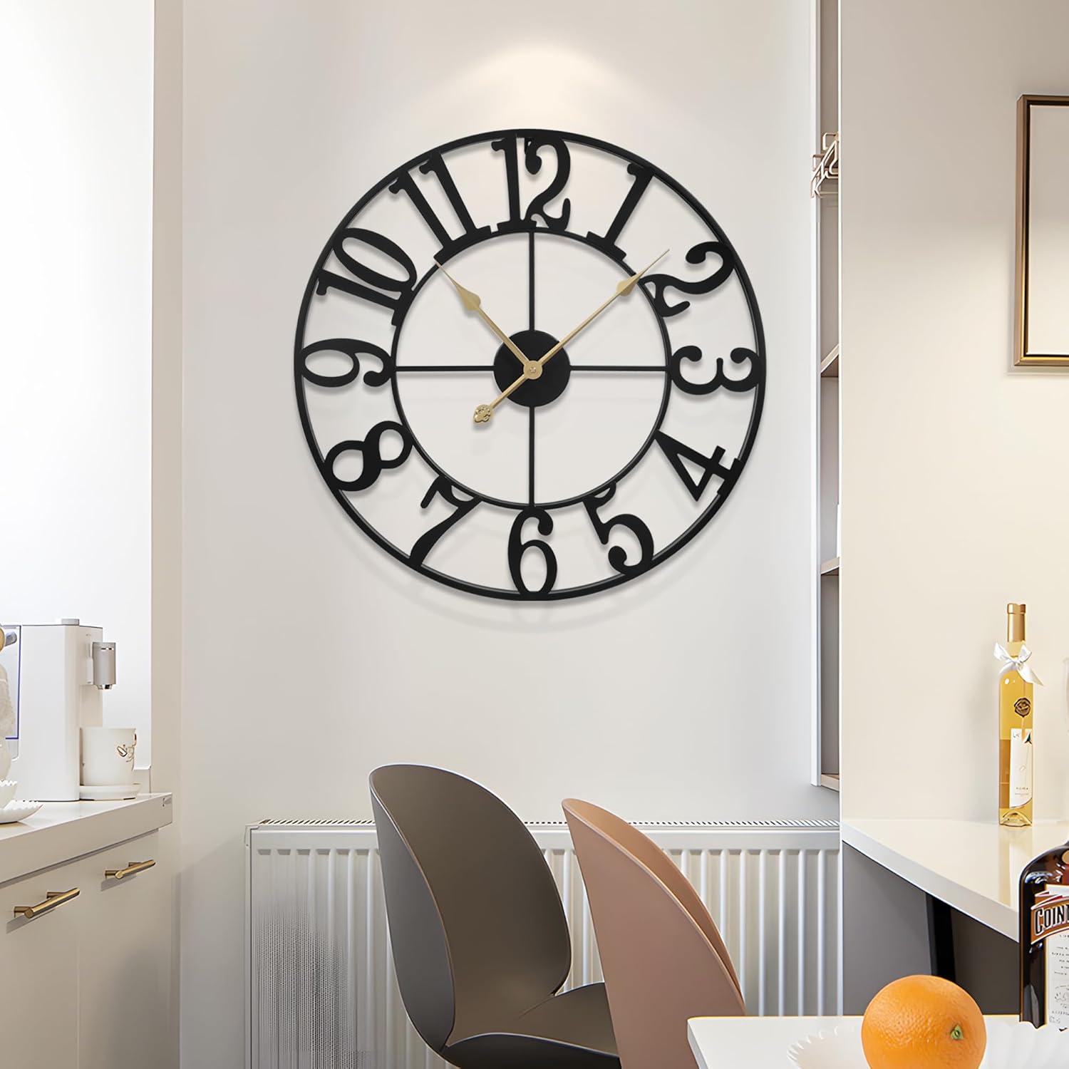 Oversized Black Metal Analog Wall Clock with Arabic Numerals