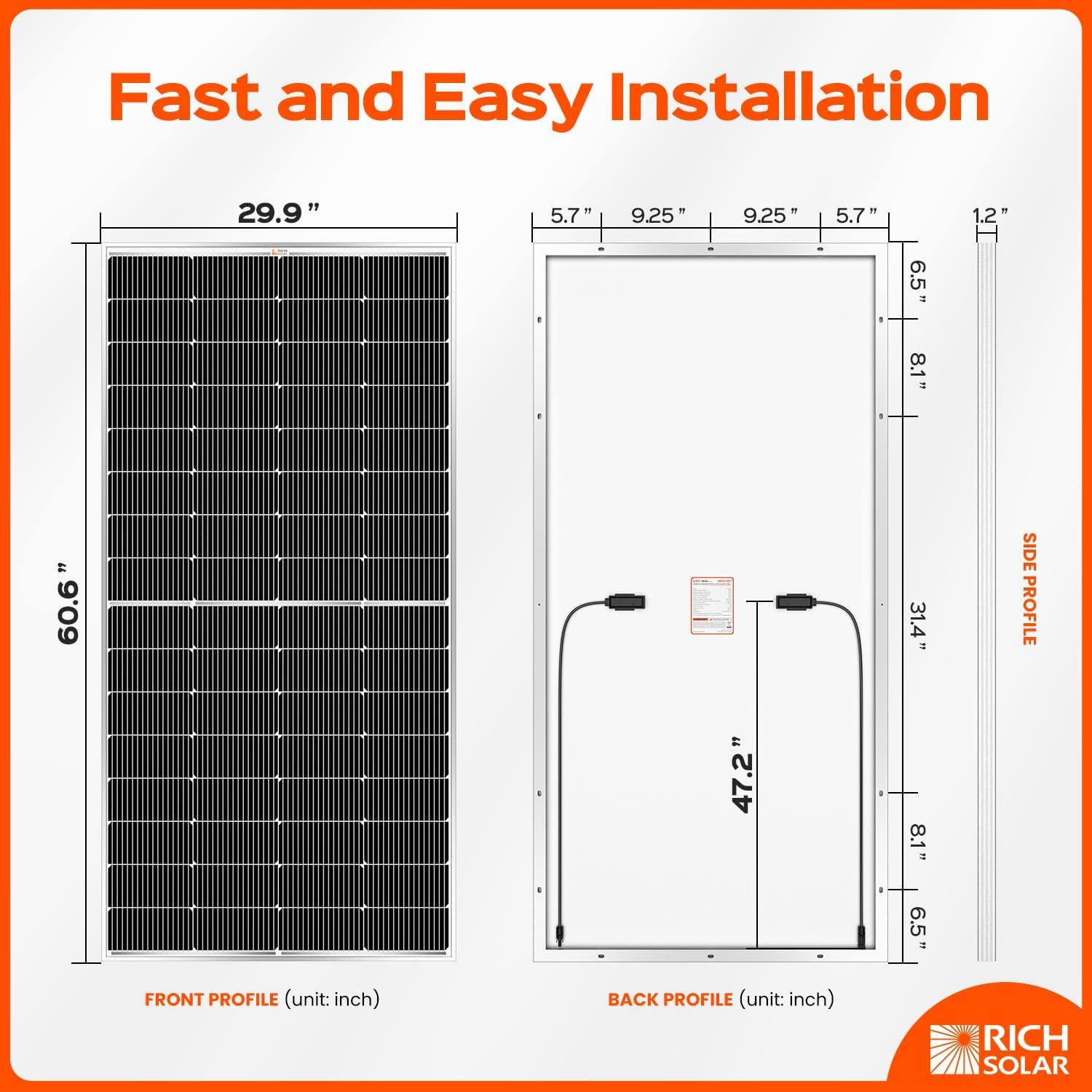 RICH SOLAR 250 Watt 12 Volt 16BB Cell Monocrystalline Solar Panel High Efficiency Solar Module for RV Trailer Camper Marine Off Grid