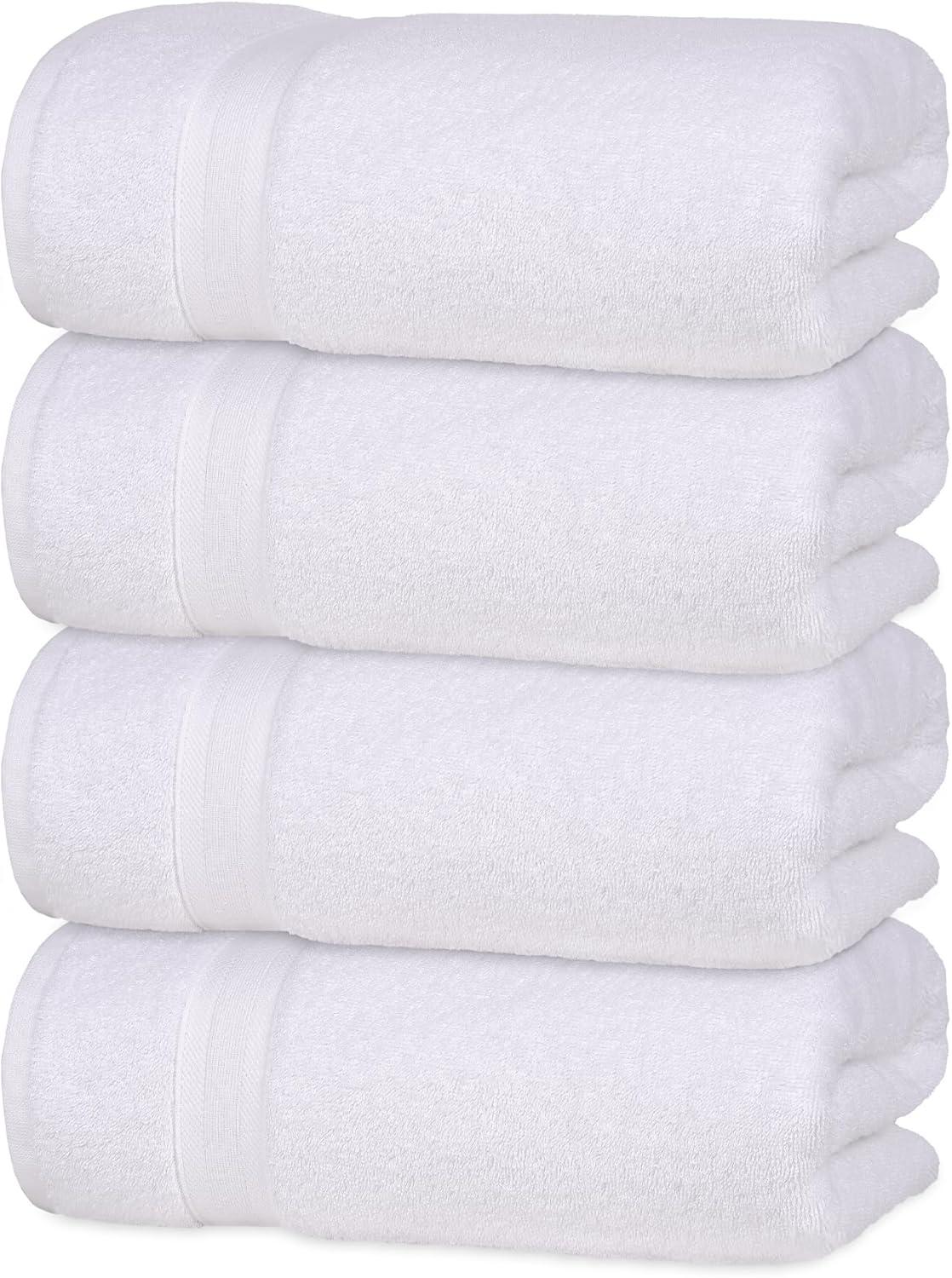 All Design White Bath Towels 27" x 54" Quick-Dry High Absorbent 100% Turkish Cotton Towel for Bathroom, Guests, Pool, Gym, Camp, Travel, Airbnb, College Dorm (White, 4 Pack Bath Towel)