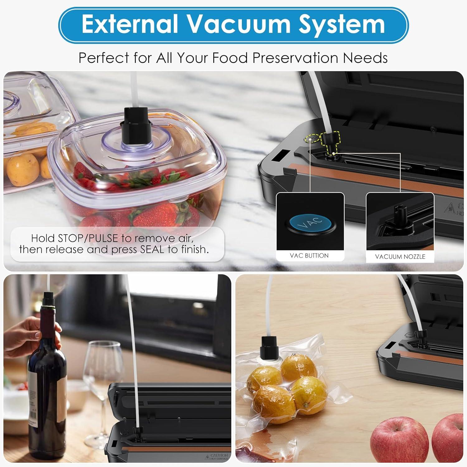 Vacuum Sealer Machine for Food, Automatic 8-In-1 Food Sealer Vacuum Sealing Saver for Liquid/Dry/Moist, Manual/External Super Strong Suction,Pulse Function,Countdown Display,Starter Kit