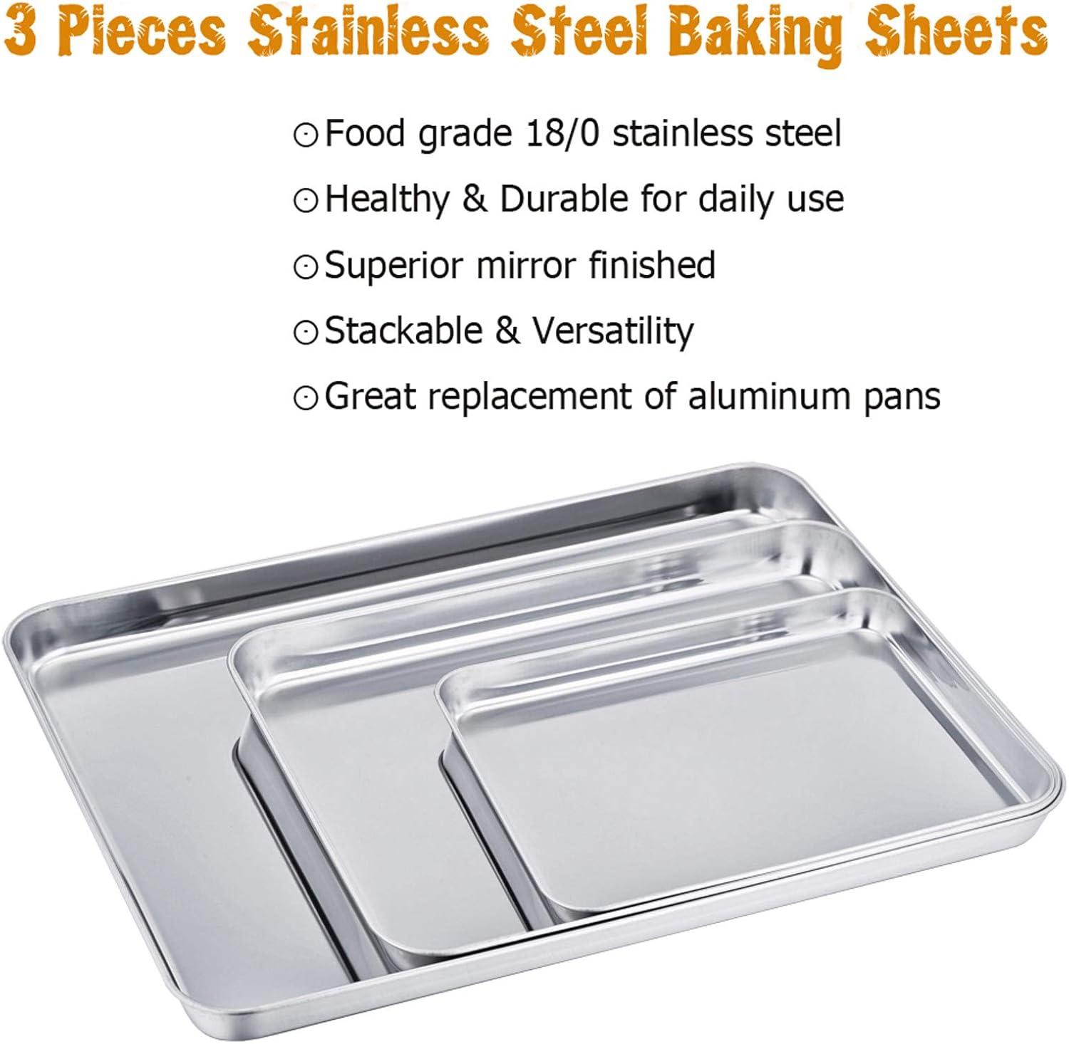 Topboutique Baking Sheet Set of 3, Heavy Duty Stainless Steel Baking Pans Tray Cookie Sheet, Half Sheet Pan for Baking, Non Toxic, Easy Clean and Dishwasher Safe，Perfect for Christmas, Halloween