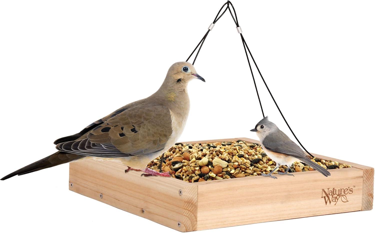 Nature's Way Cedar Tray Bird Feeder: Weather-Resistant Wood, No Assembly, 12x12 Hanging Design