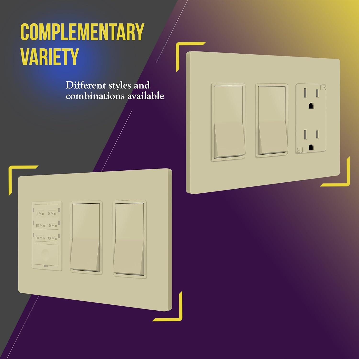 ENERLITES Screwless Decorator Wall Plate Child Safe Outlet Cover, Size 3-Gang 4.68" H x 6.53" L, Unbreakable Polycarbonate Thermoplastic, SI8833-I, Glossy, Ivory