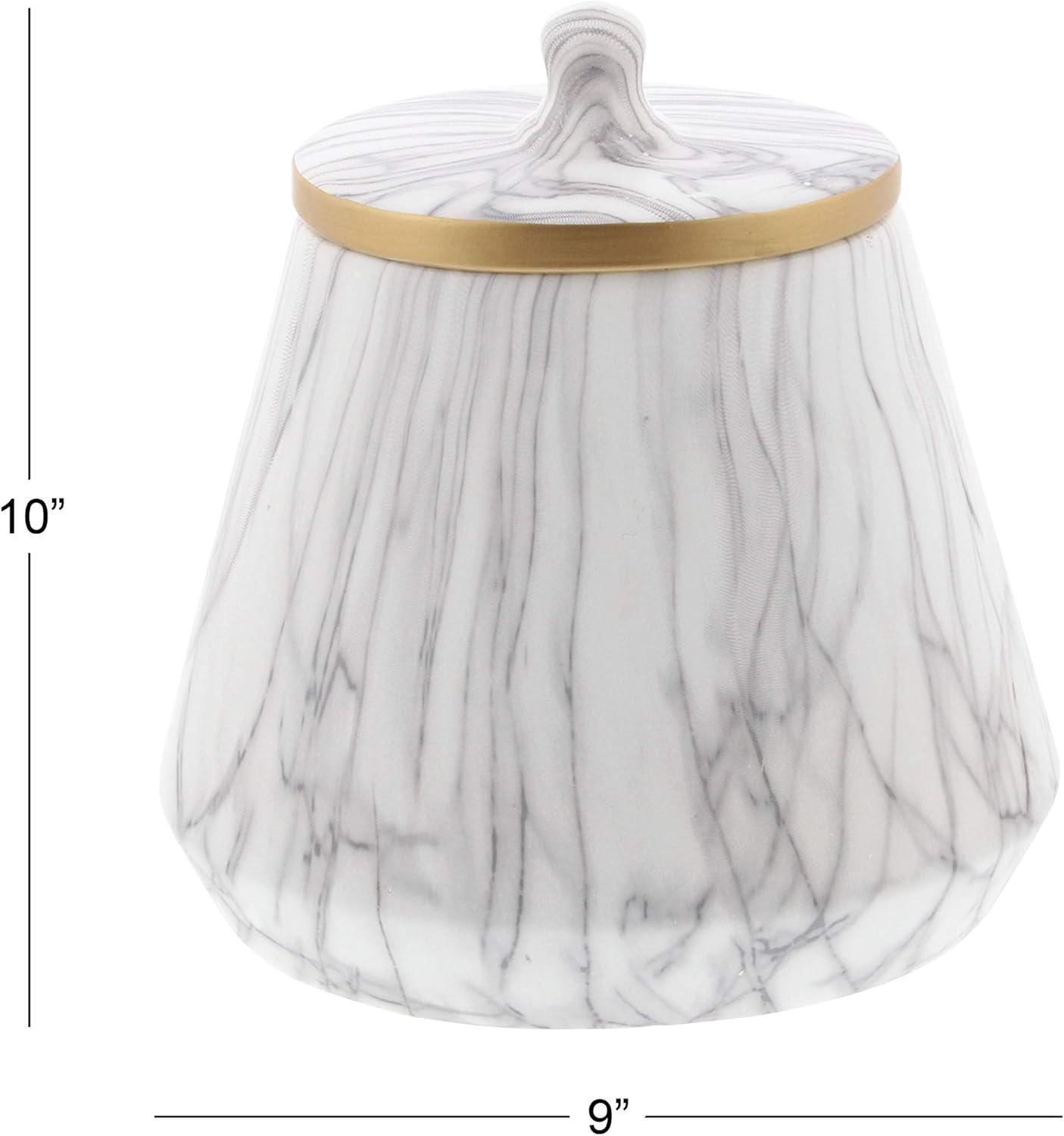 CosmoLiving by Cosmopolitan Ceramic Faux Marble White Decorative Jars with Gold accent