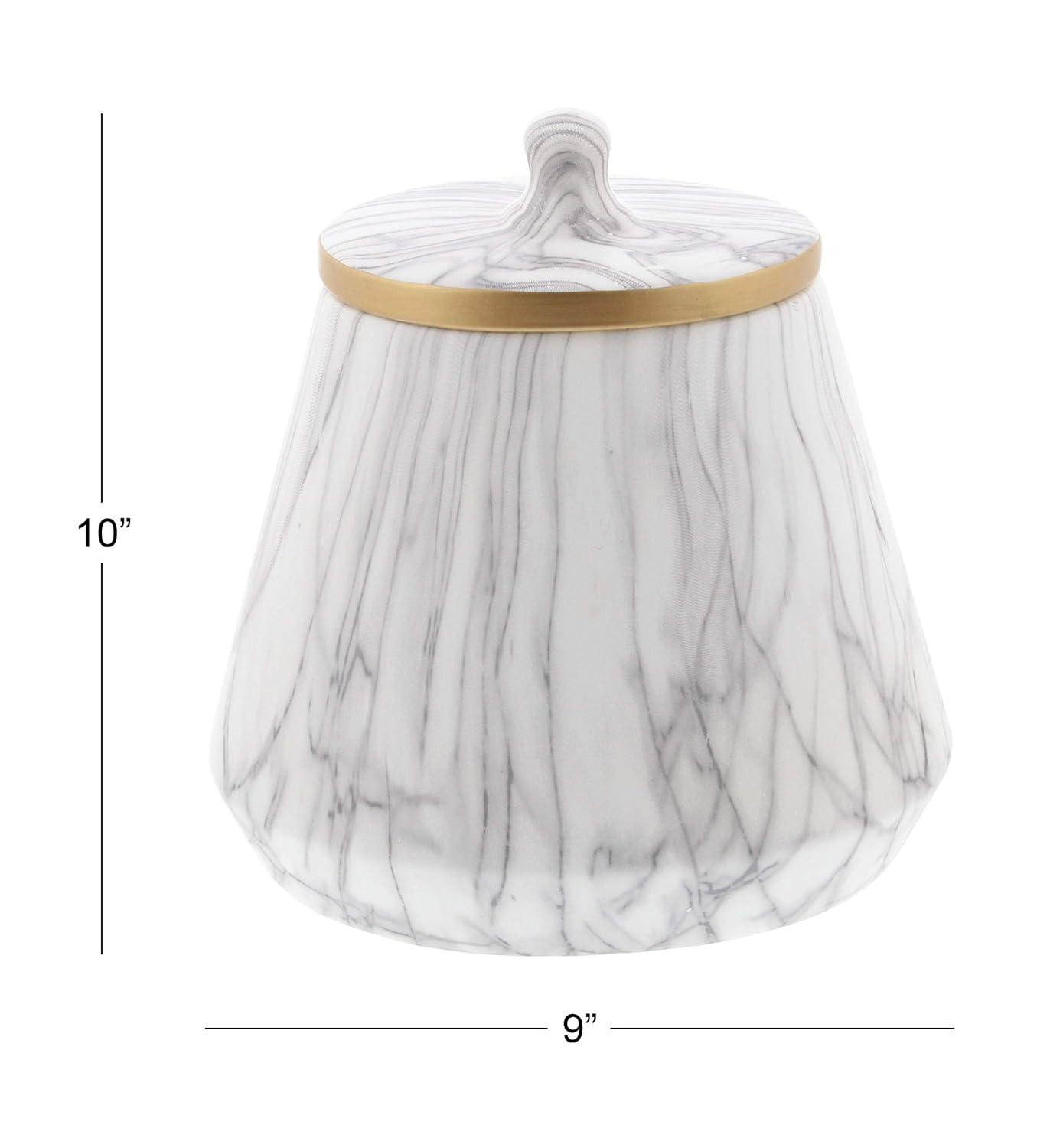 CosmoLiving by Cosmopolitan Ceramic Faux Marble White Decorative Jars with Gold accent