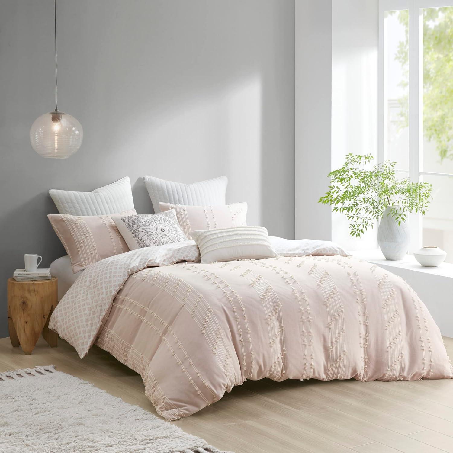 Blush Cotton Jacquard Full/Queen Duvet Cover Set