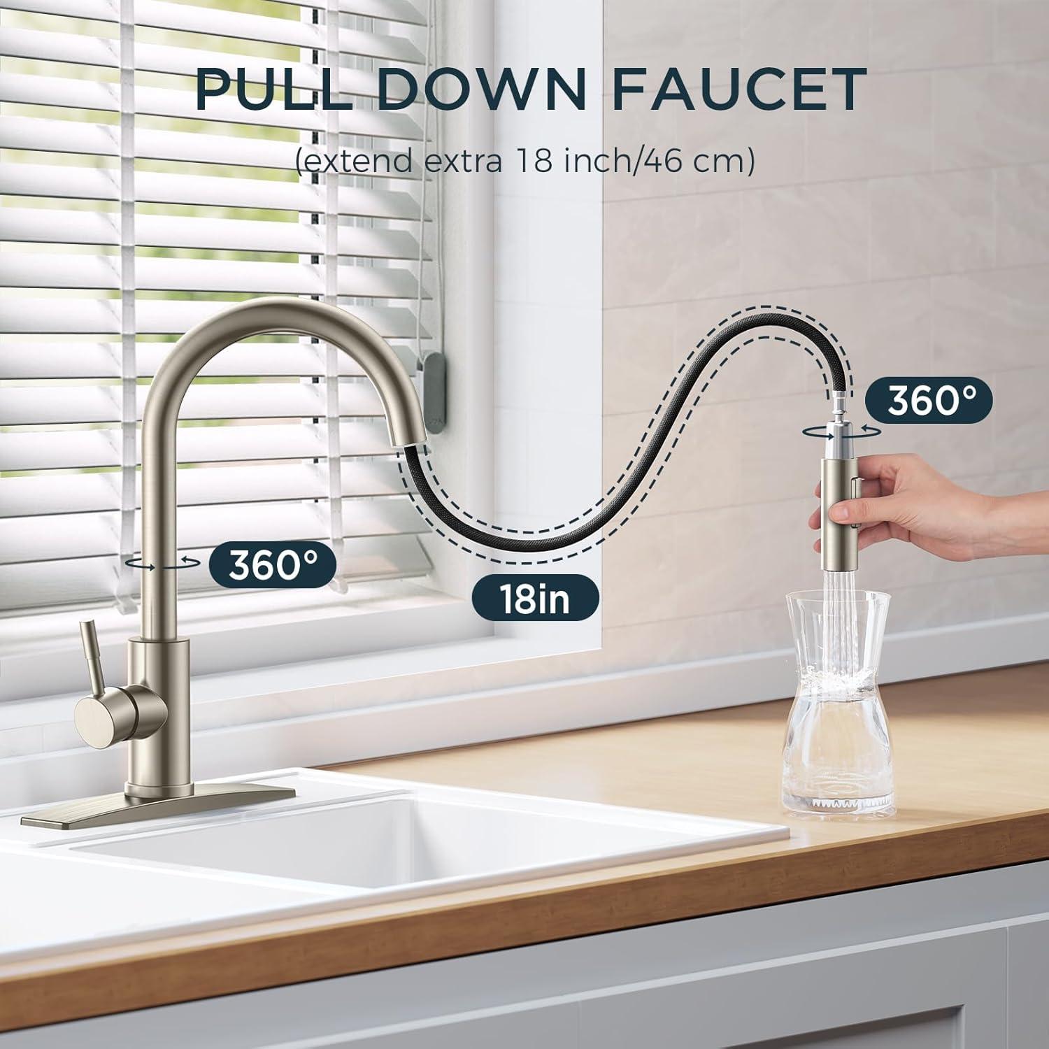 Kitchen Faucets, Brushed Nickel Kitchen Faucet With Pull Down Sprayer