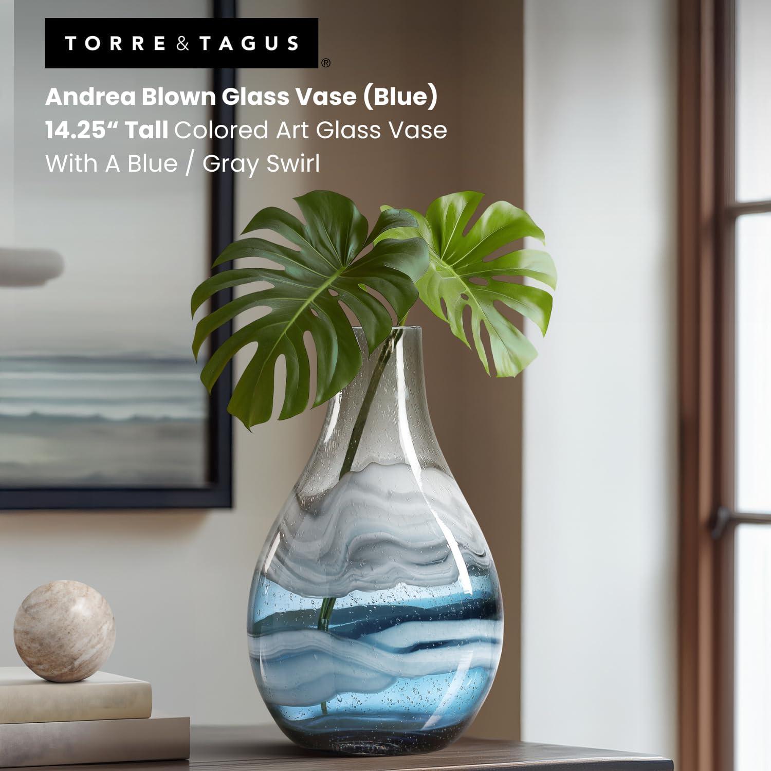 Torre & Tagus Andrea Swirl Glass Tall Bulb Vase - Blue, 14.25"