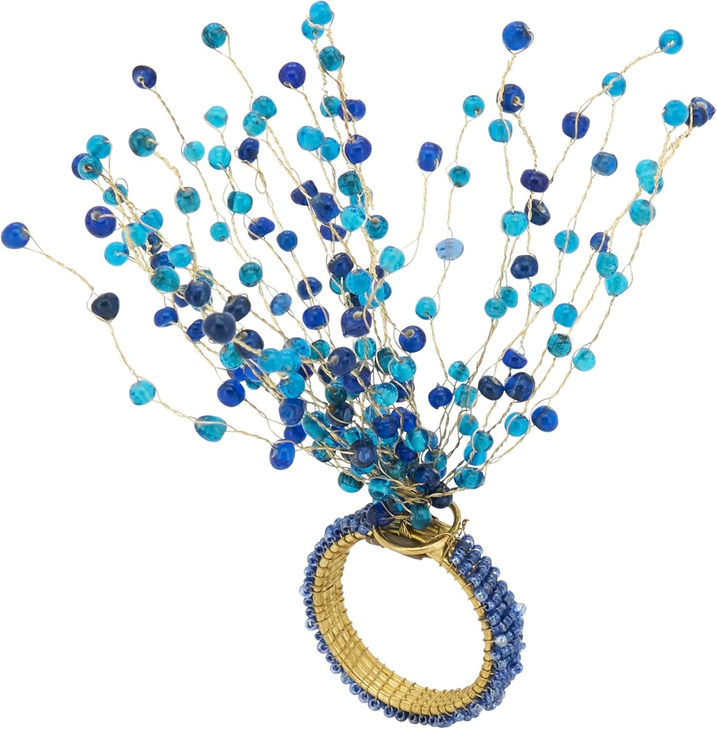 Blue Beaded Burst Design Iron Napkin Rings, Set of 4