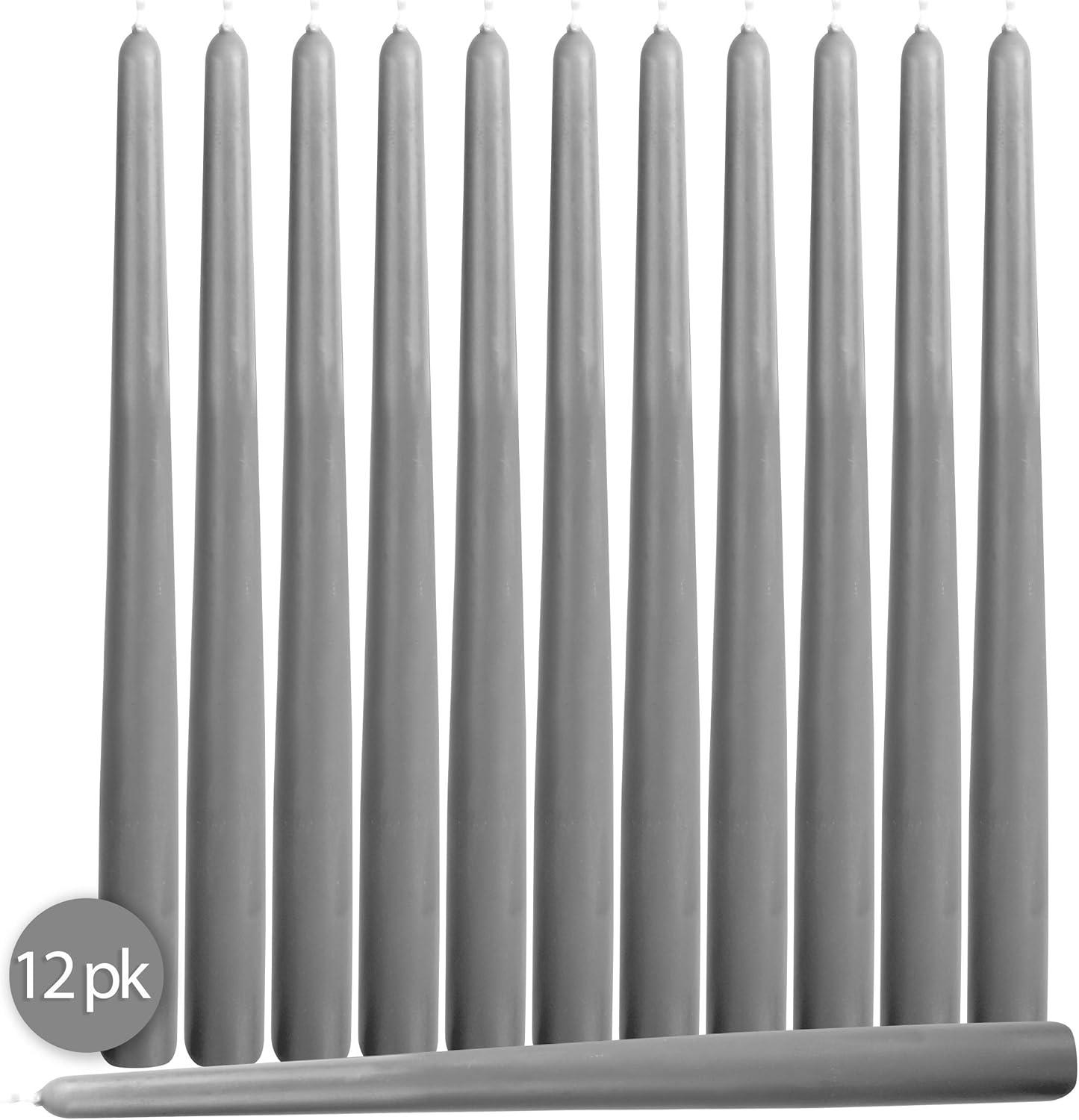 10-Inch Dark Gray Dripless Taper Candles, Set of 12