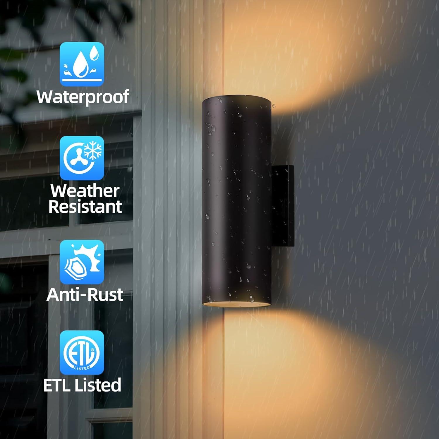 Modern RGB Outdoor Light, 2700K-6500K Ambience Outdoor Wall Sconce Color Changing, Wifi App Control Up Down Lights, Smart Exterior Wall Light For House Porch, Works With Alexa Google Assistant