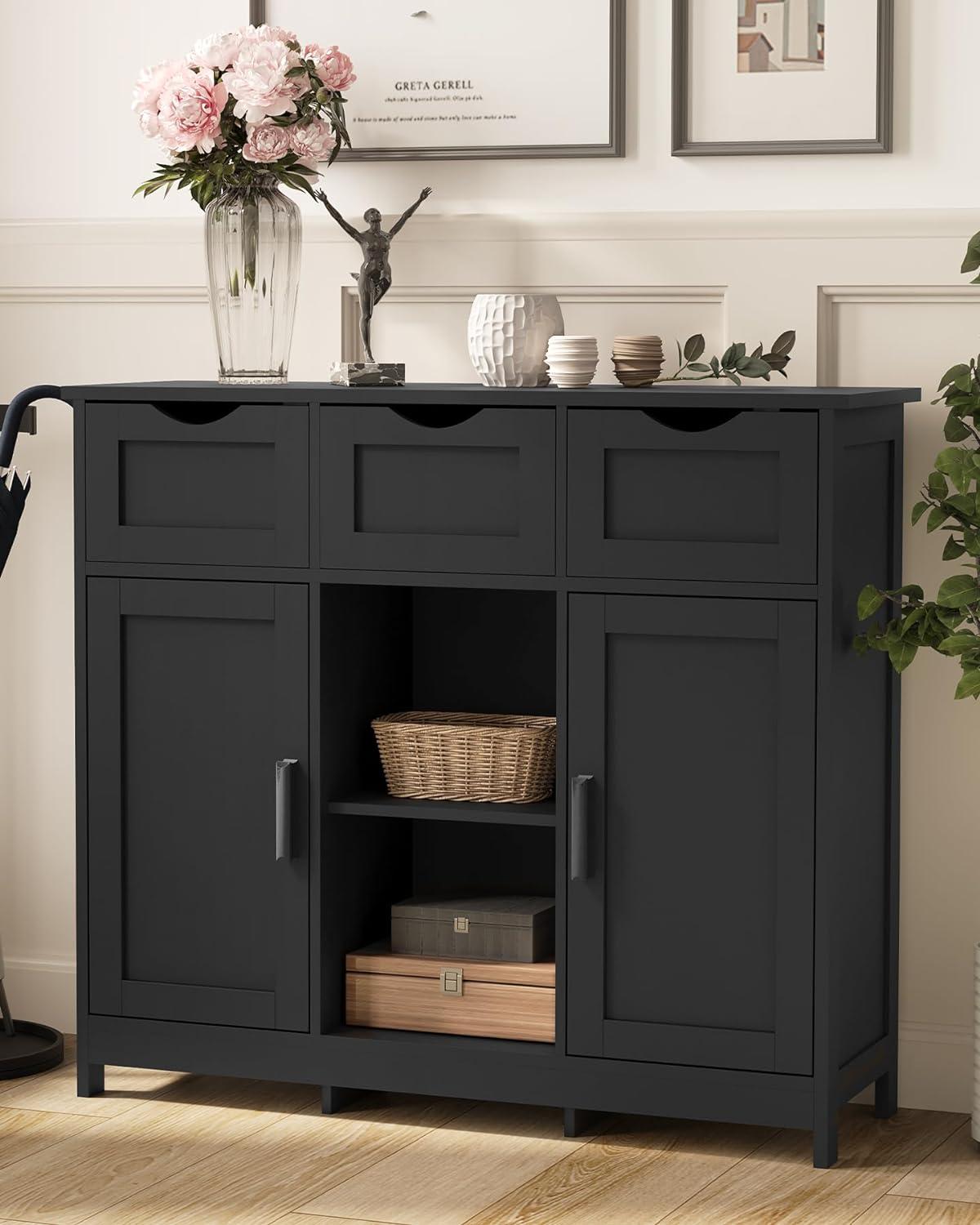 Black Particle Board Adjustable Shelving Bathroom Cabinet