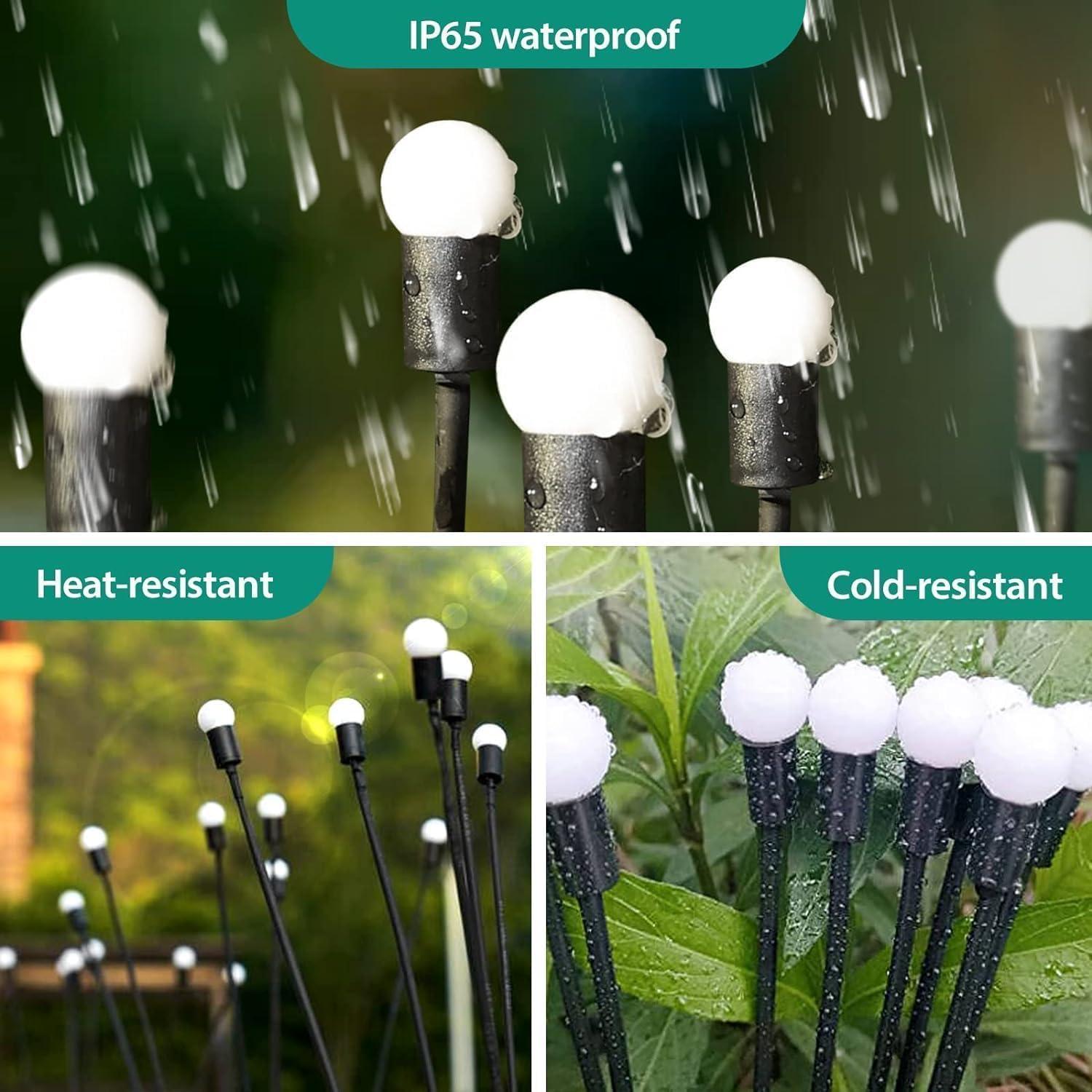 4 Pack Firefly Garden Lights Solar Outdoor: Solar Firefly Lights Outdoor Waterproof, 32 LED Solar Powered Firefly Lights, Swaying by Wind, Solar Lights for Outside Garden Decoration (Warm White)