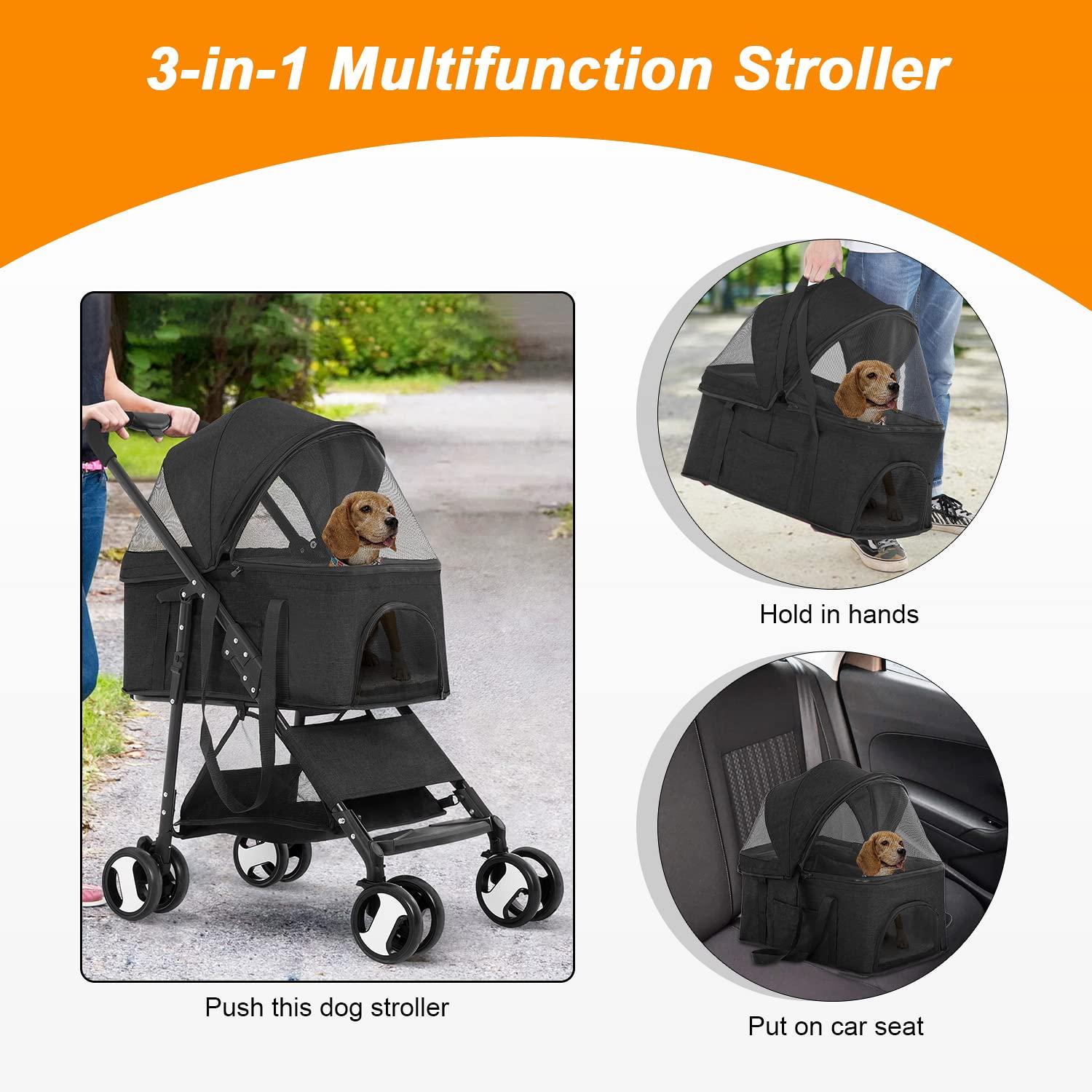 Foldable Pet Stroller with Detachable Carrier