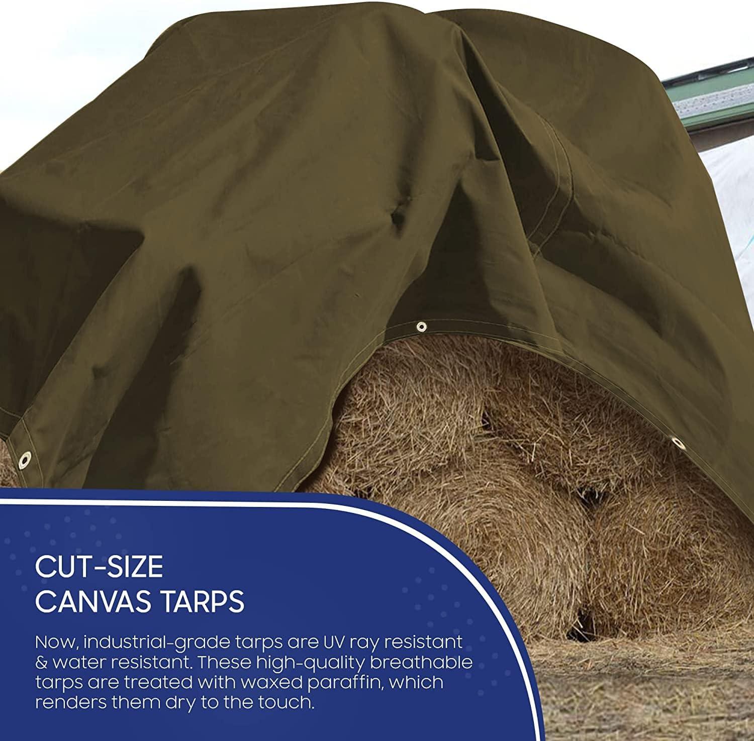 Tarps Now 20 Mil Canvas Tarp Cover with Brass Grommet- Olive Drab, 12'x20'