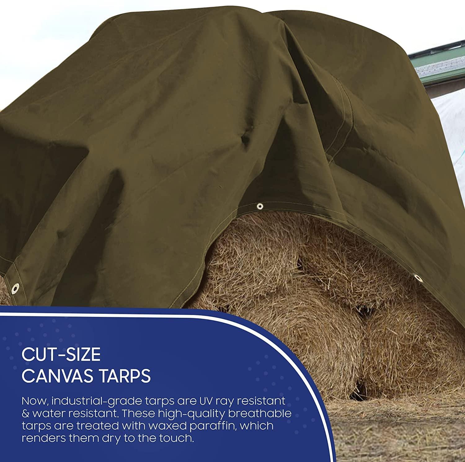 Tarps Now 20 Mil Canvas Tarp Cover with Brass Grommet- Olive Drab, 12'x20'