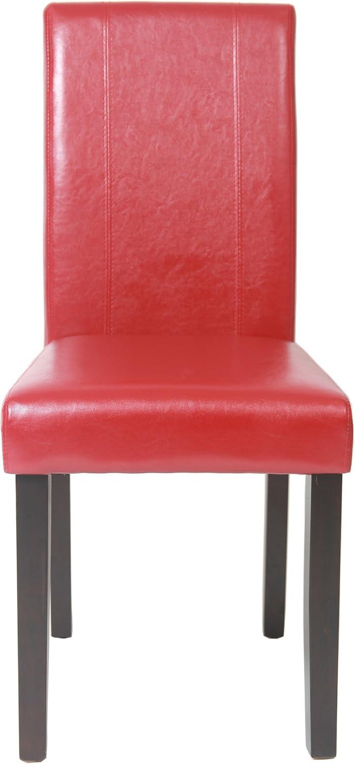 Roundhill Urban Style Solid Wood Leatherette Parson Chair in Red(Set of 2)