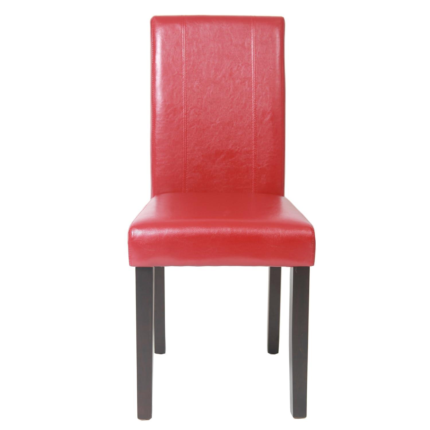 Roundhill Urban Style Solid Wood Faux Leather Parsons Chair, Red, Set of 2